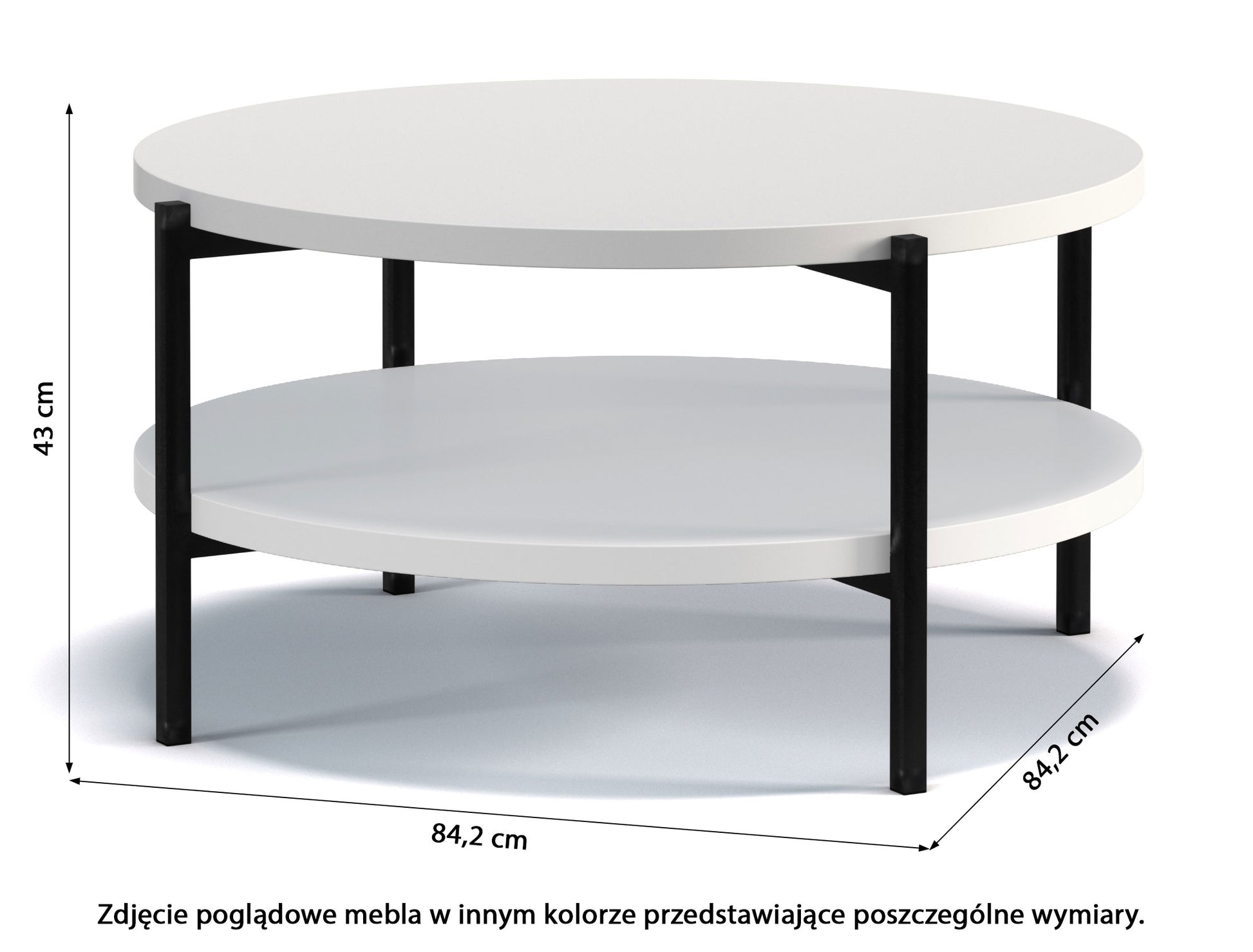 Stolik kawowy Kortala 80 cm czarny połysk z półką - kształt okrągły