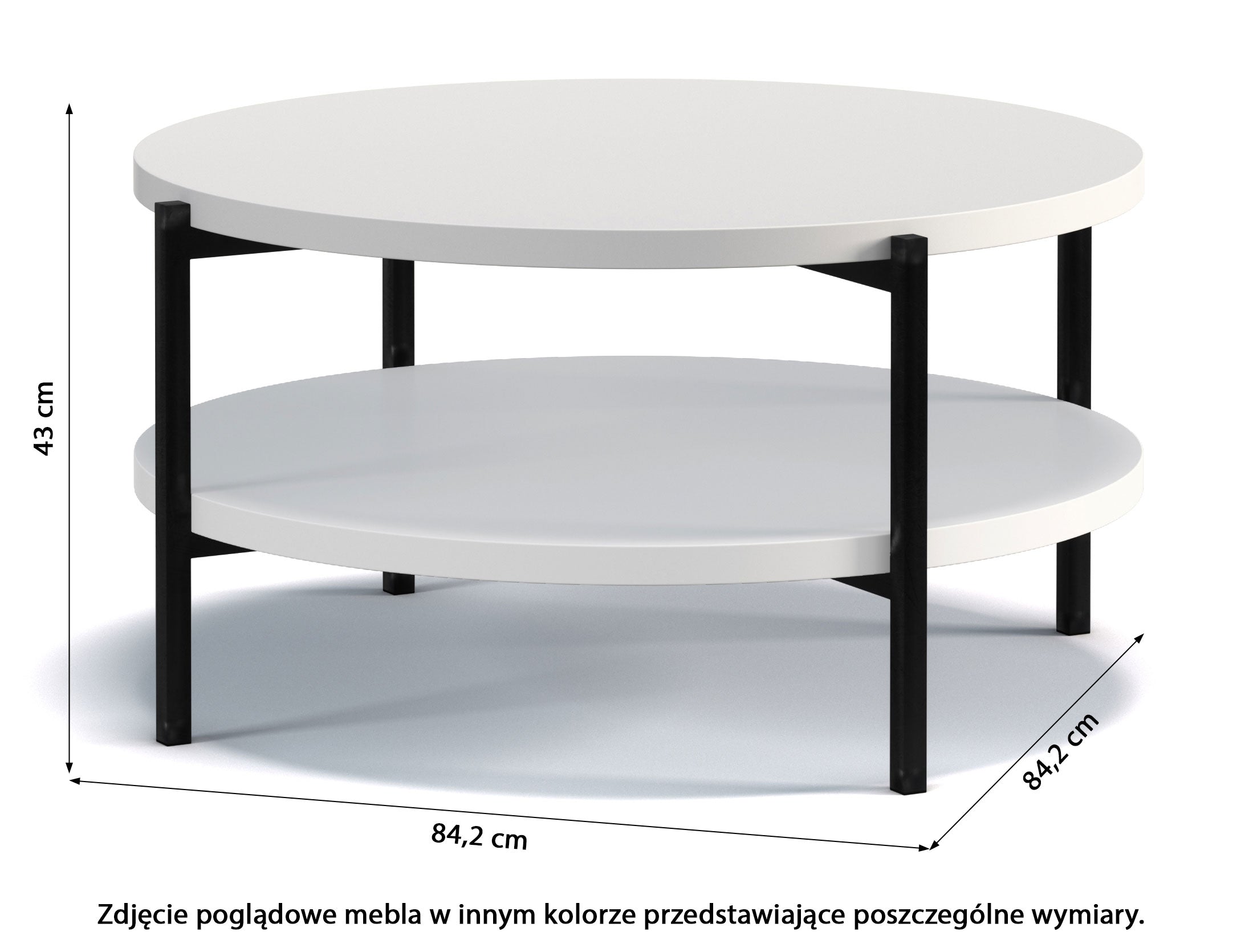 Stolik kawowy Kortala 80 cm czarny połysk z półką - kształt okrągły