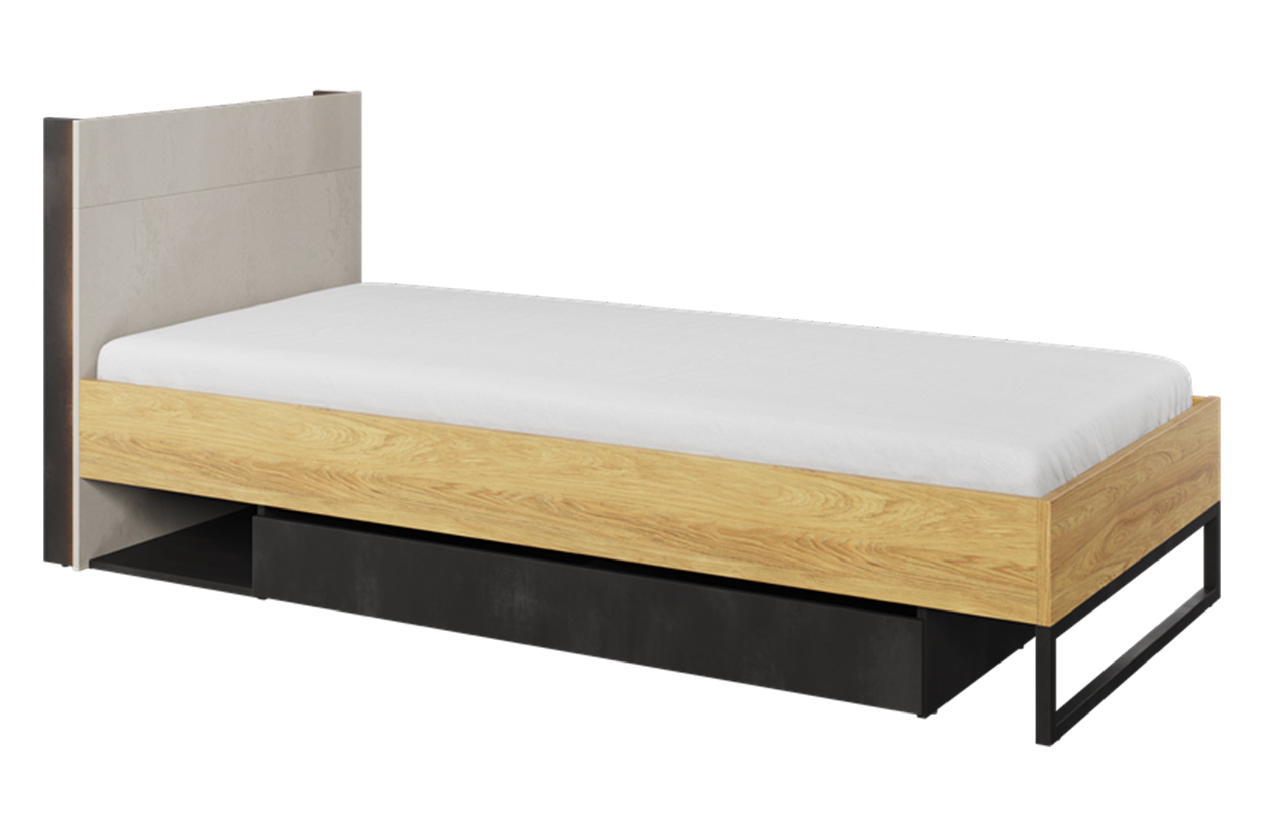 Łóżko Teen Flex z szufladą 90 cm Hikora naturalna / silk flou / raw steel