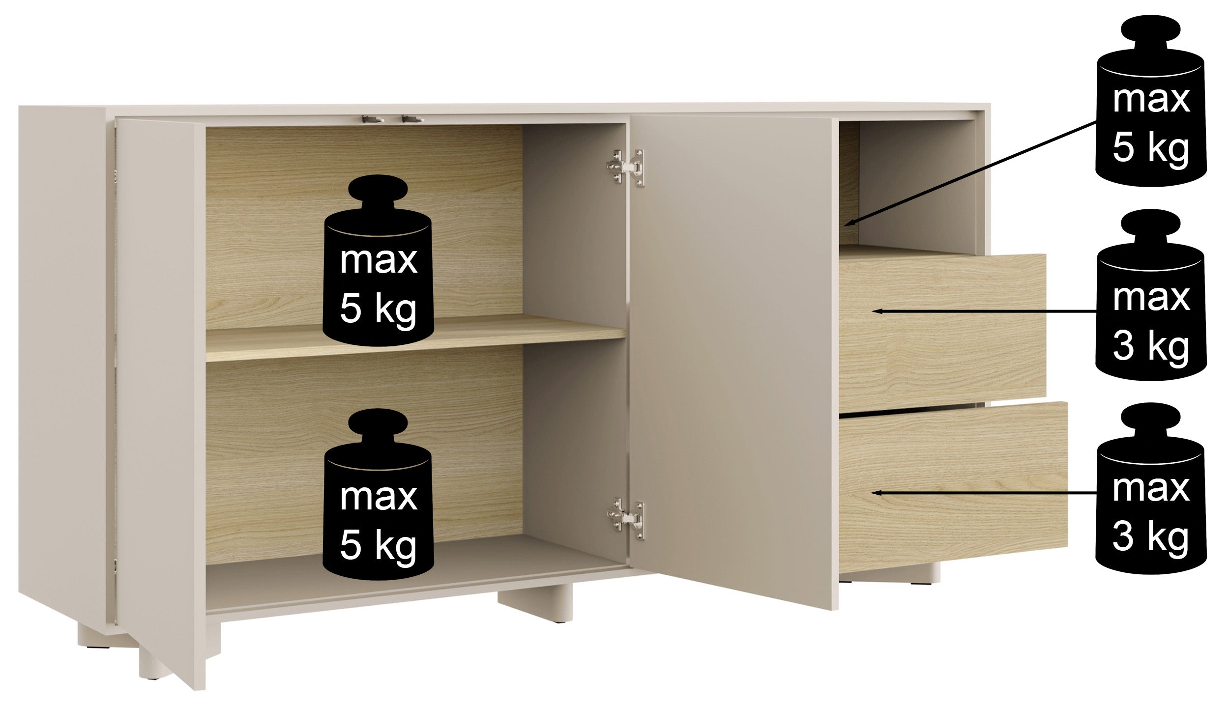 Komoda dwudrzwiowa Distria z dwiema - głębokość 35 cm