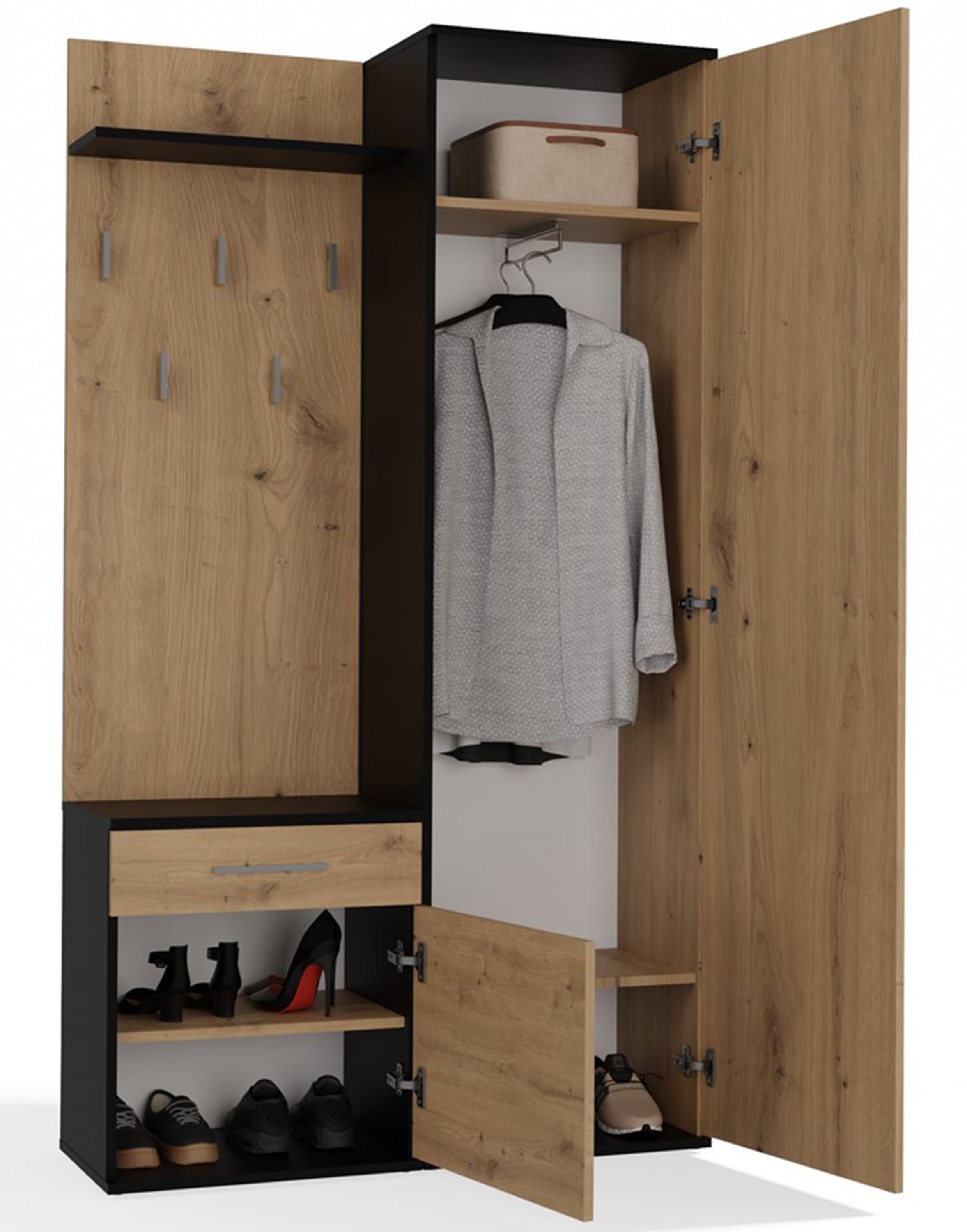 Zestaw do przedpokoju Duvio z szafą i lustrem 100 cm dąb artisan / antracyt
