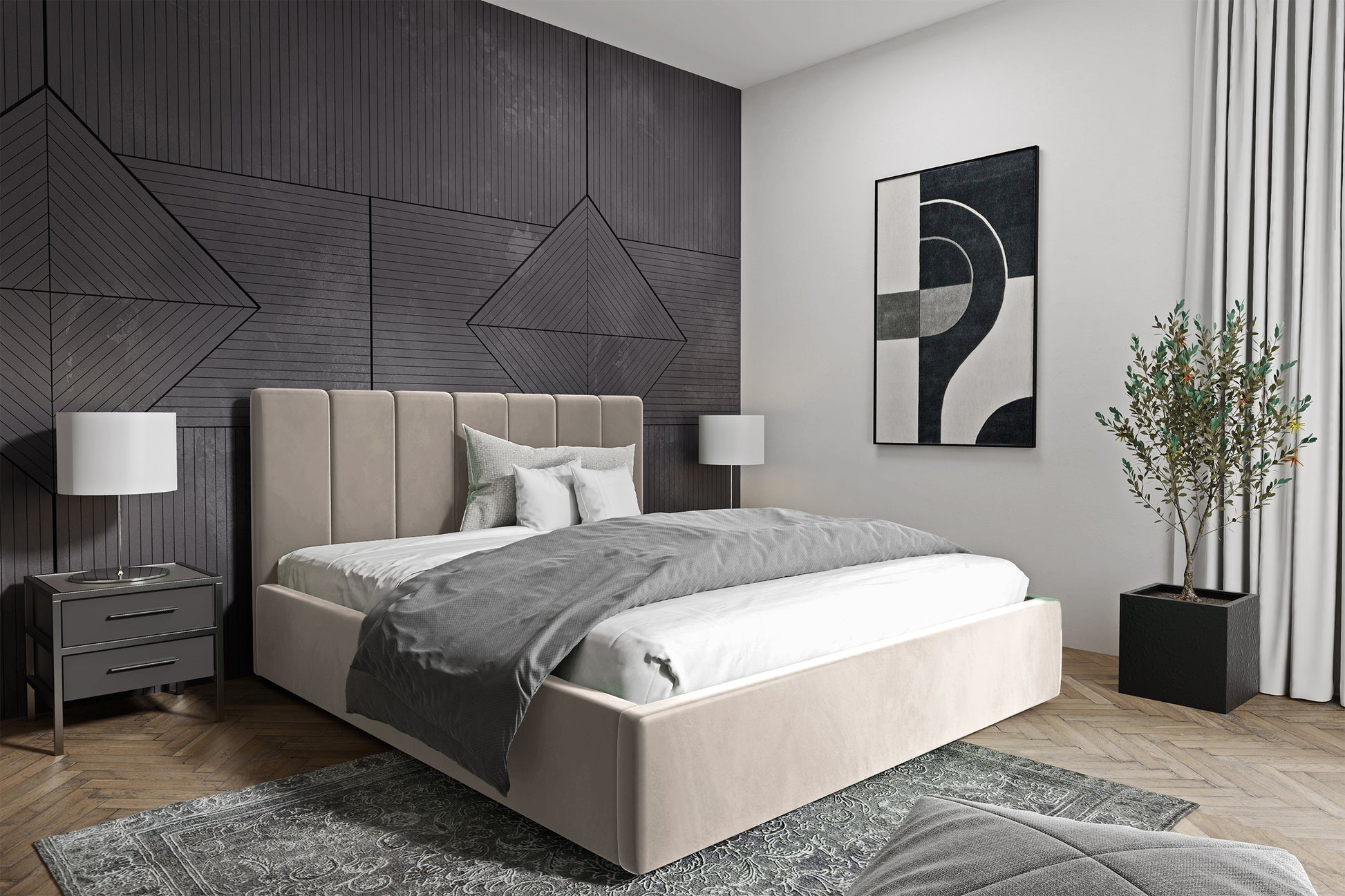 Łóżko tapicerowane Isara 180x200 cm z pojemnikiem beżowe - bez materaca