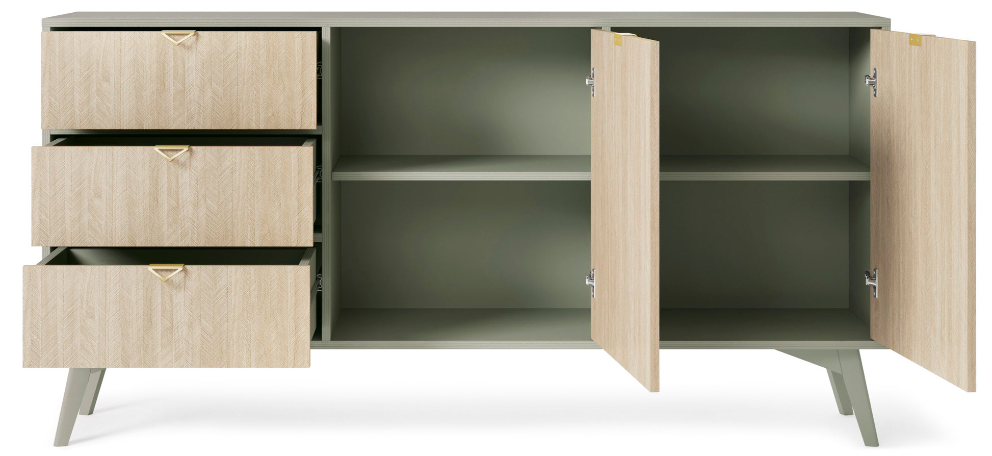 Komoda Favoria dwudrzwiowa z szufladami 158 cm eukaliptus/jodełka - kolor blackgreen