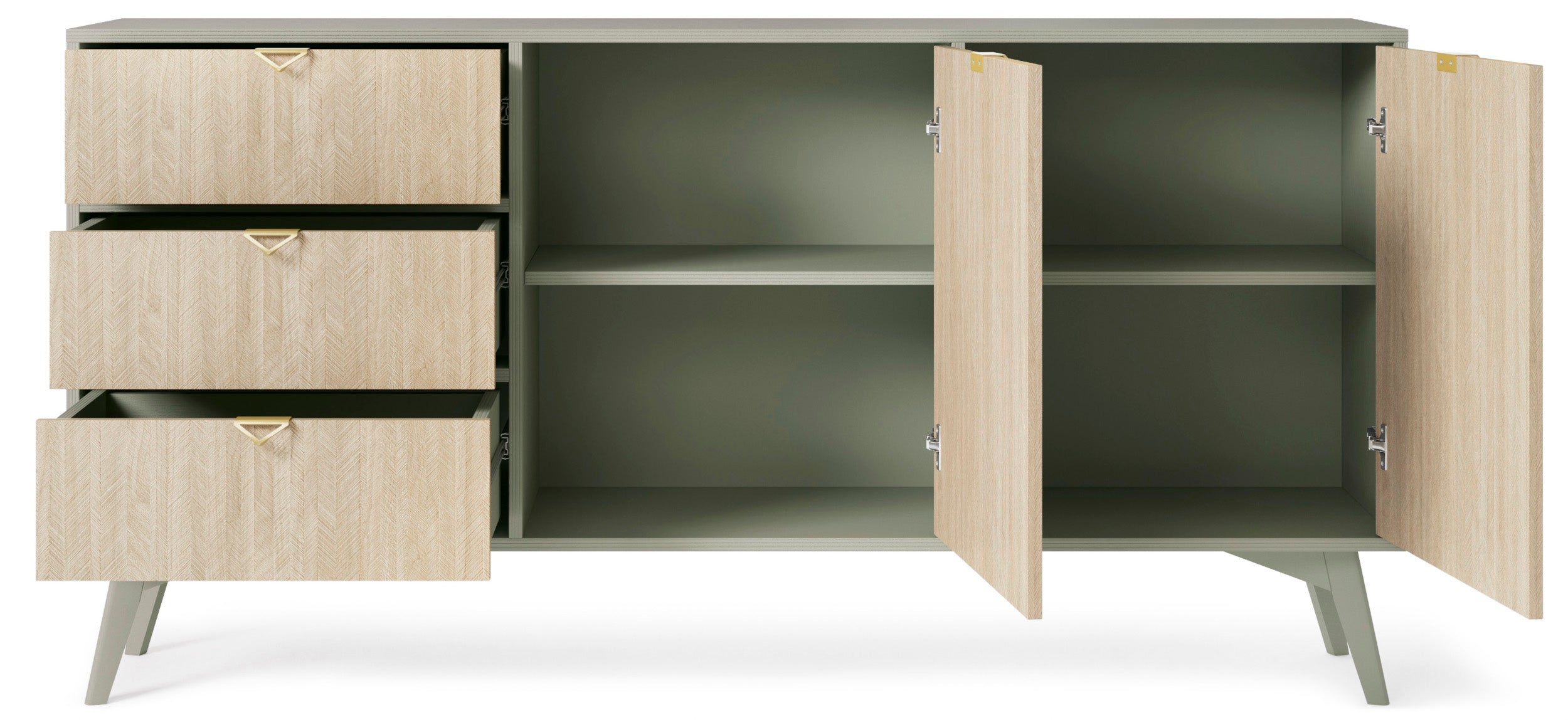Komoda Favoria dwudrzwiowa z szufladami 158 cm eukaliptus/jodełka - kolor blackgreen