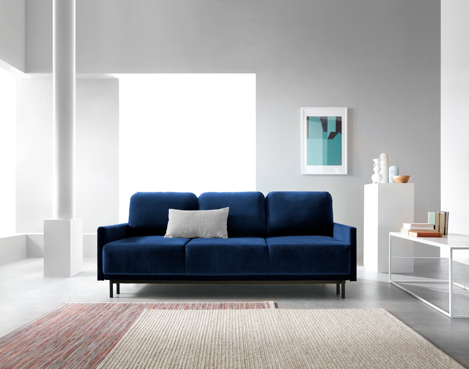 Kanapa rozkładana Hamiel granatowa velvet hydrofobowy - z pojemnikiem na pościel