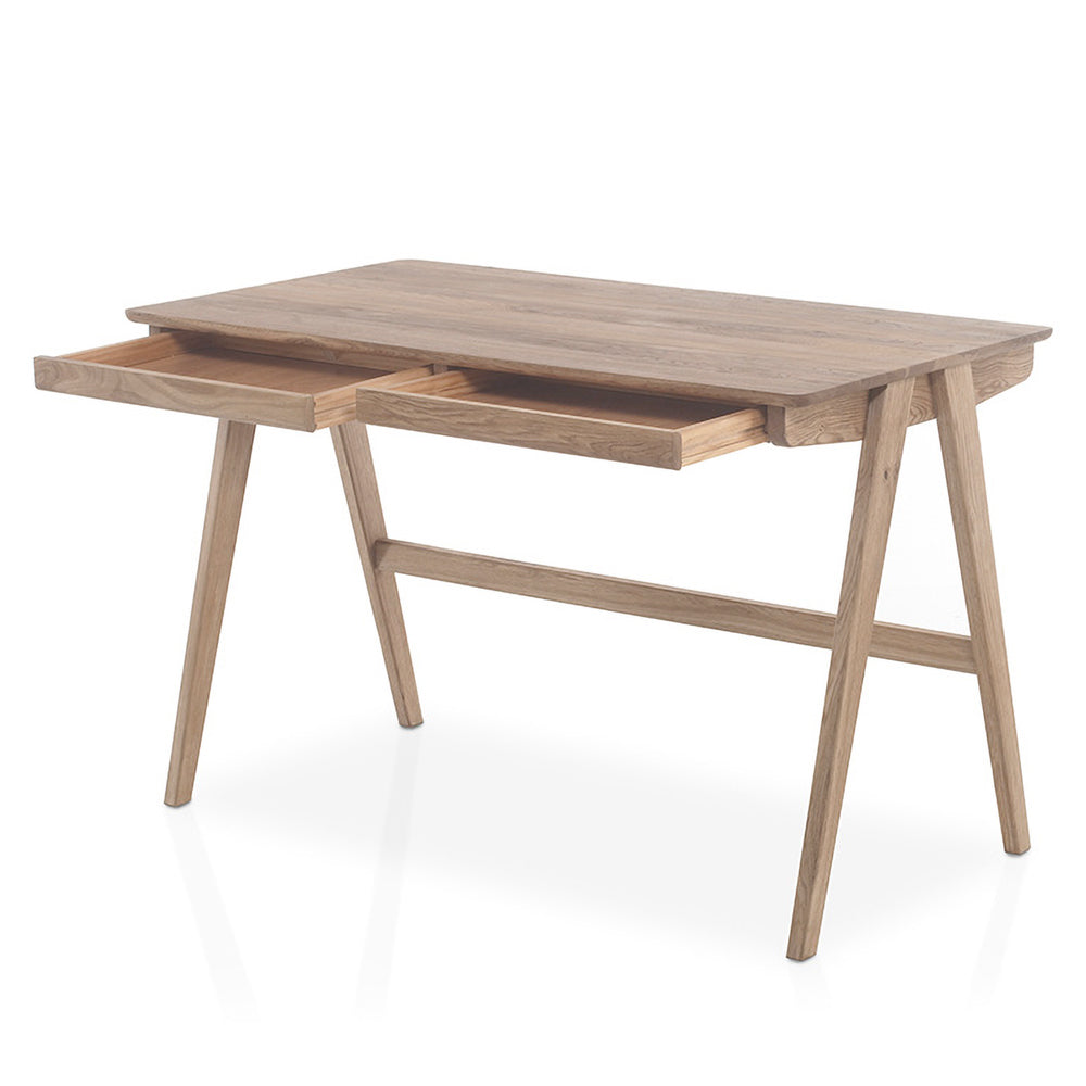 Biurko Gorgonize 120x65 cm z dwiema szufladami dąb sękaty - materiał drewno, kolor dąb