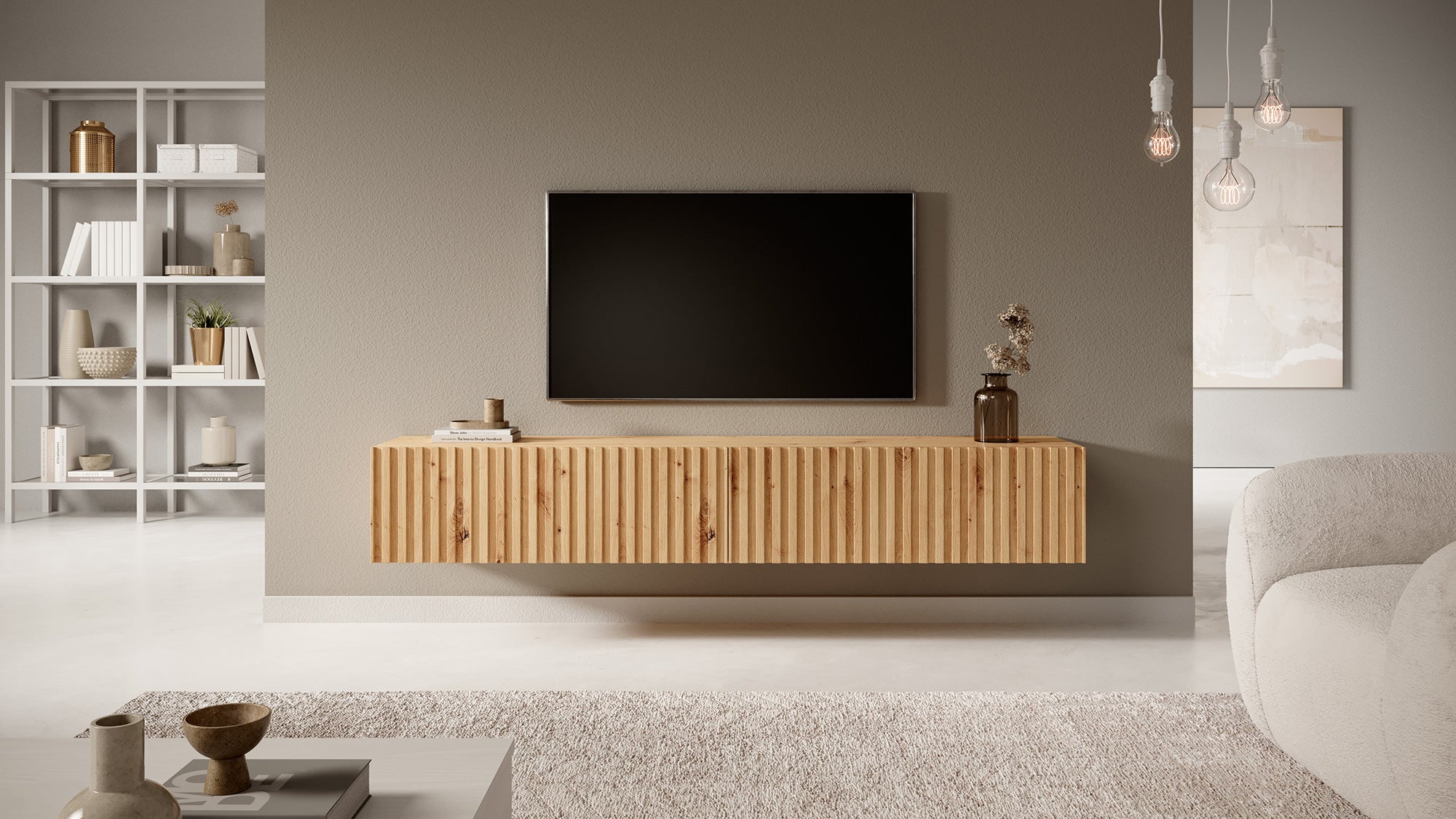 Szafka RTV Telire 175 cm dąb artisan lamele - ozdobne lamele