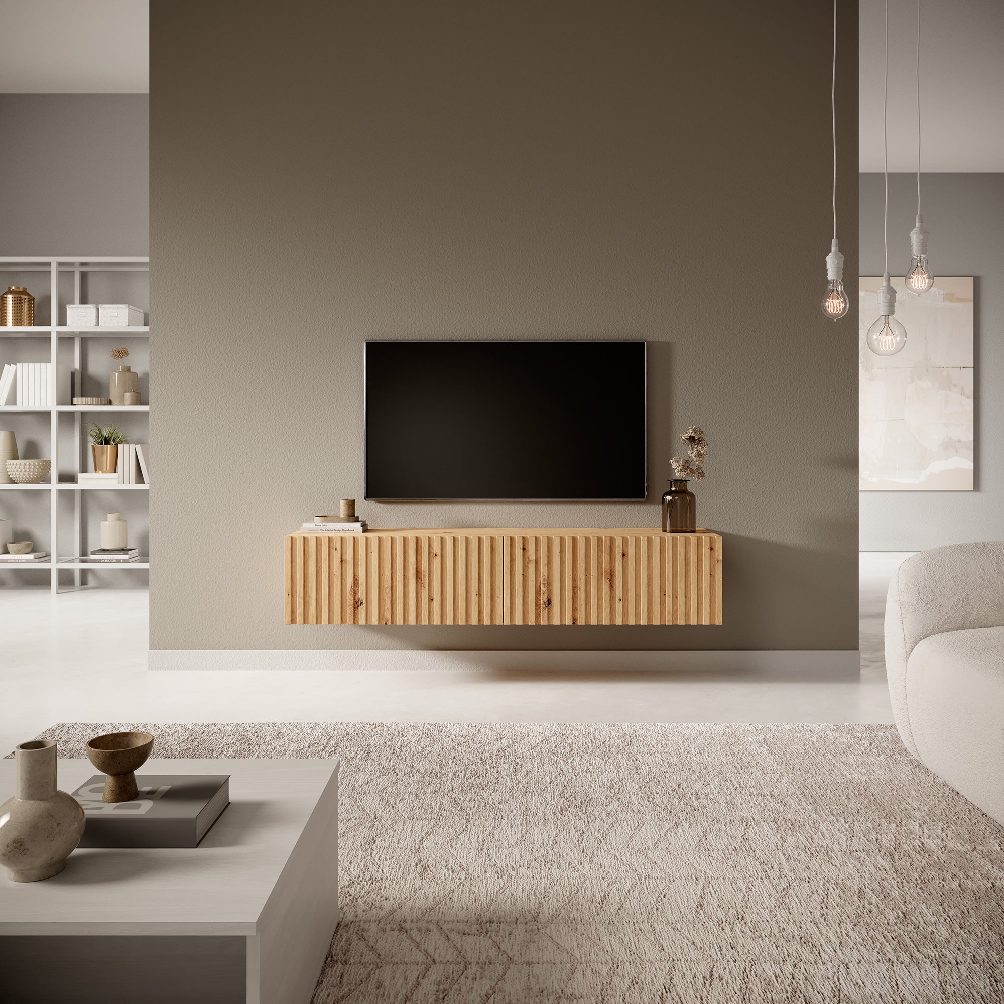 Szafka RTV Telire 138,6 cm dąb artisan lamele - ozdobne lamele