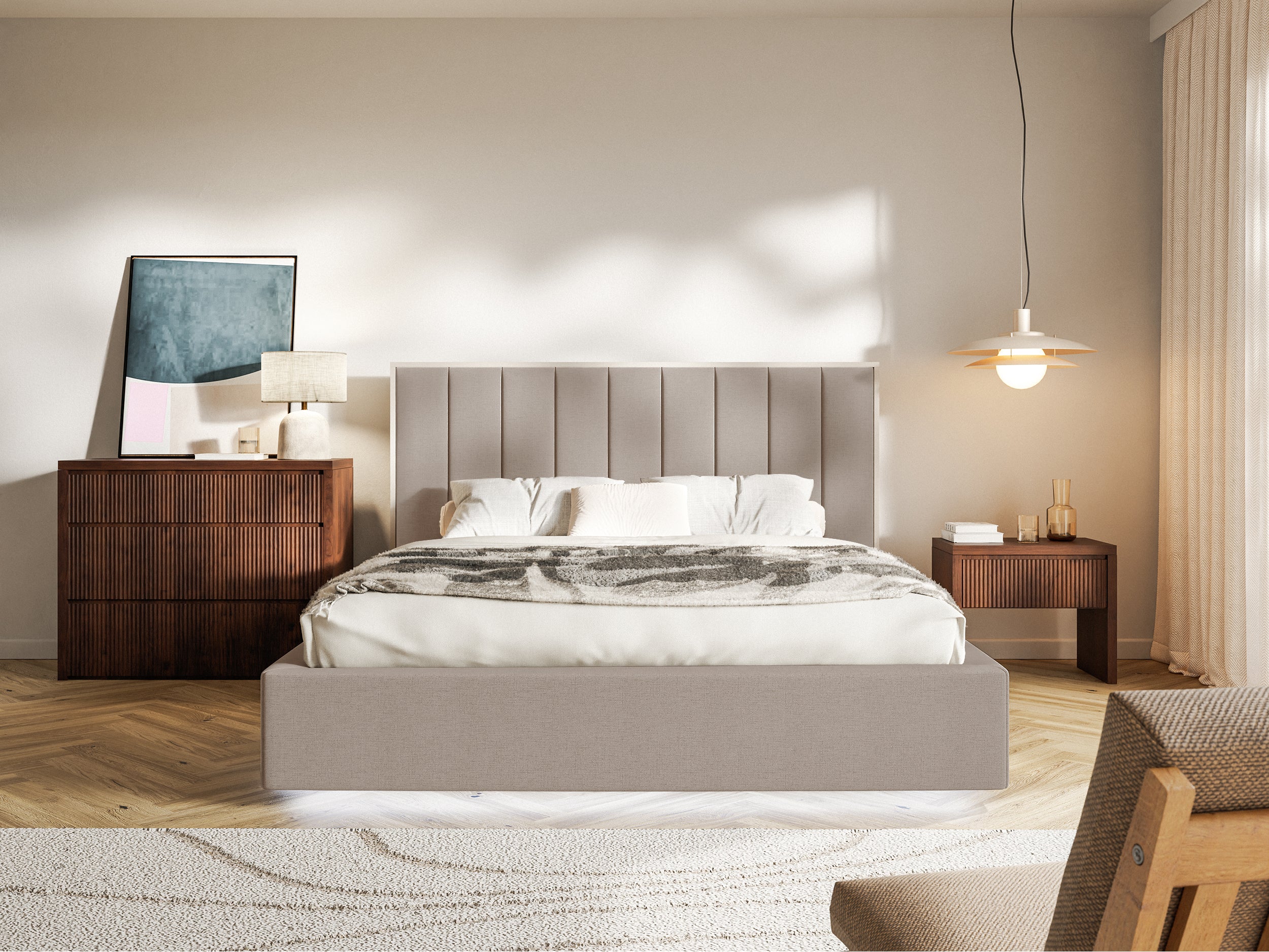 Łóżko tapicerowane 180x200 cm Togents z pojemnikiem stelaż metalowy brązowe szenil hydrofobowy