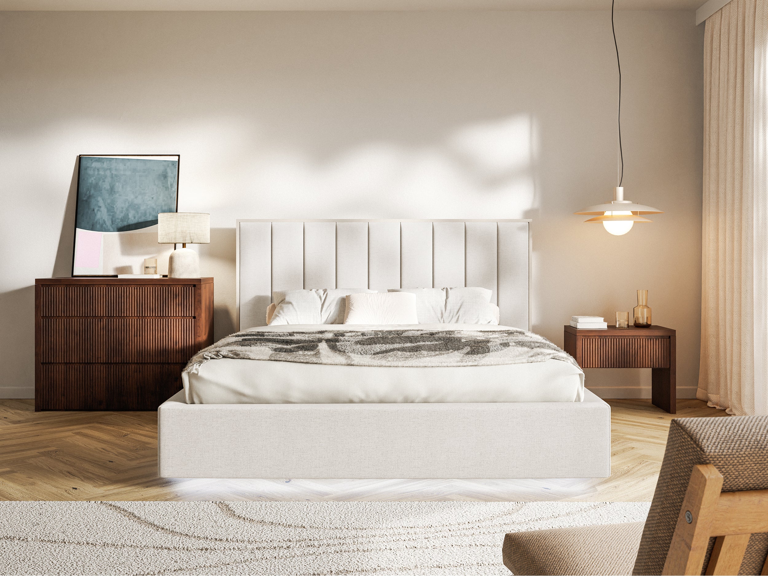 Łóżko tapicerowane Togents 160x200 cm z pojemnikiem i oświetleniem LED stelaż metalowy jasnobeżowe szenil - podnośnik gazowy