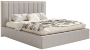 Łóżko tapicerowane 140x200 cm Togents z pojemnikiem stelaż metalowy szarobeżowe szenil hydrofobowy