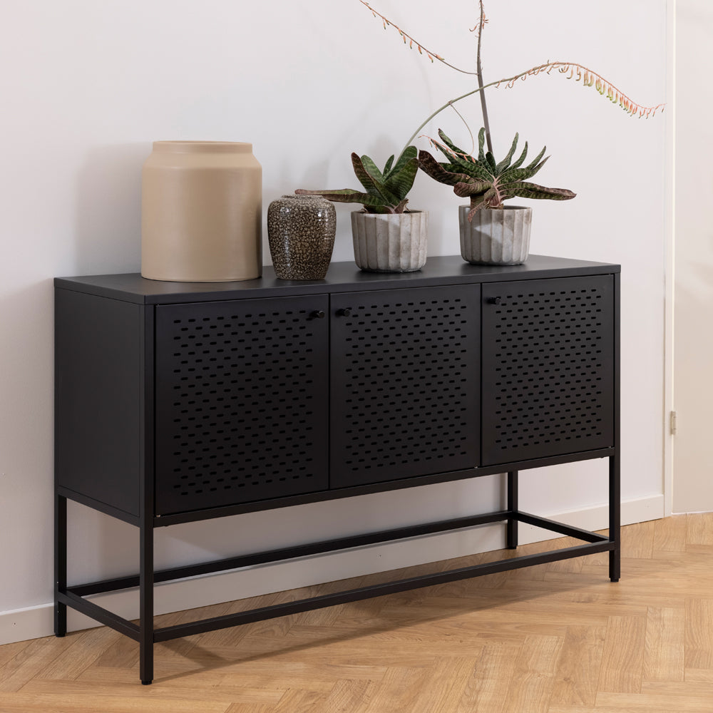 Komoda niska Rondan w stylu industrialnym 75x125 cm czarna