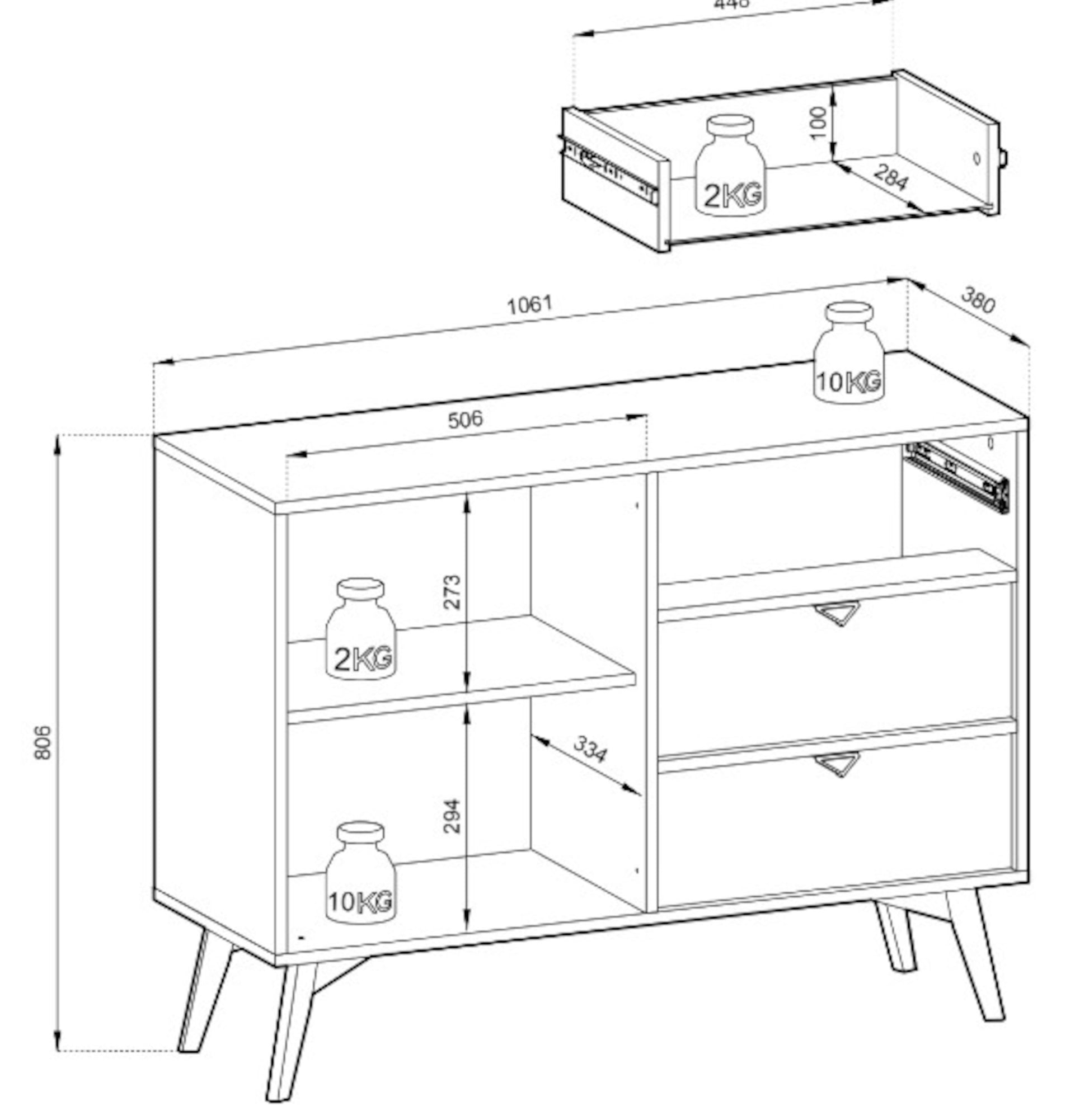 Komoda Favoria jednodrzwiowa z szufladami 106 cm eukaliptus/jodełka - wysokość 80 cm