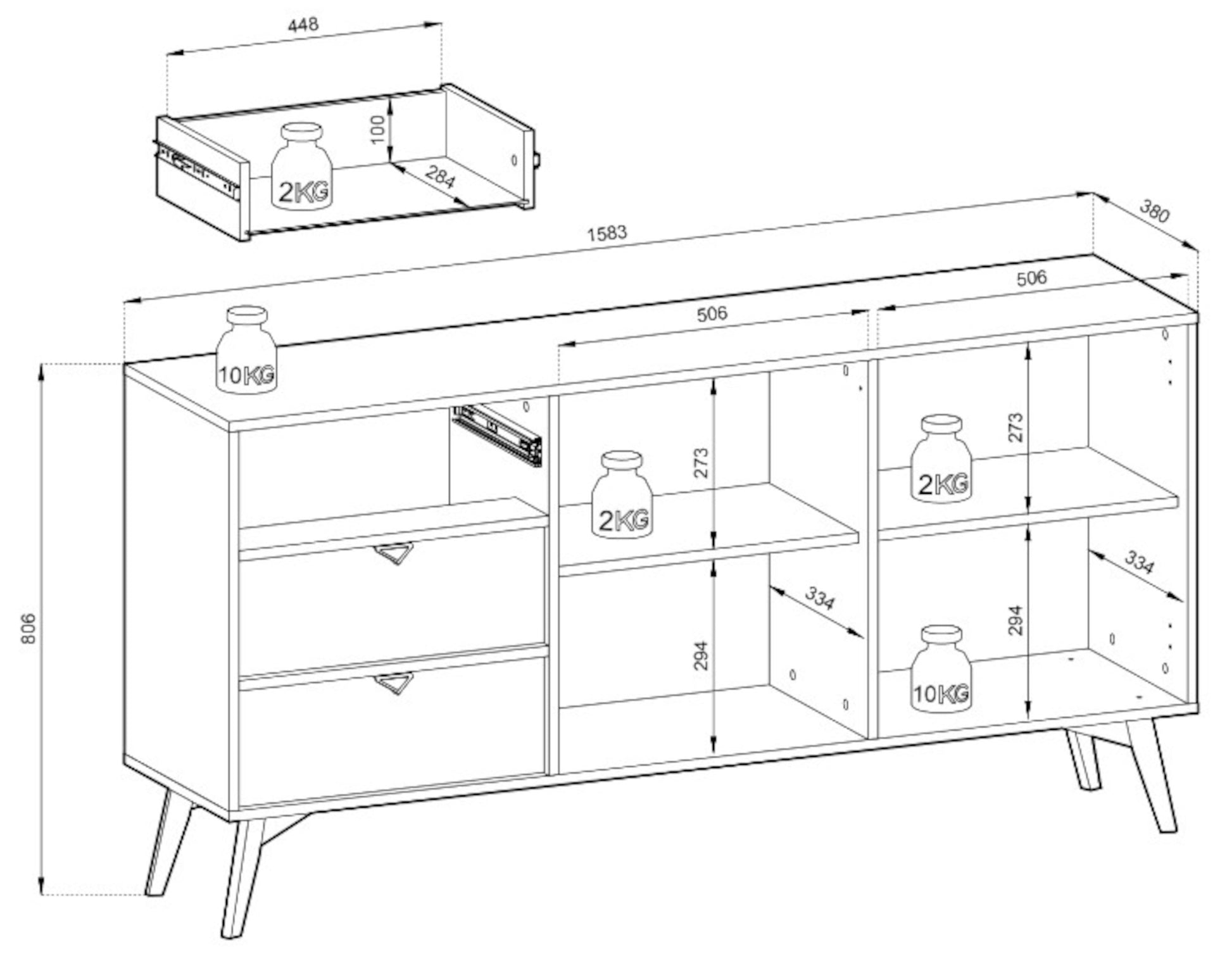 Komoda Favoria dwudrzwiowa z szufladami 158 cm eukaliptus/jodełka - styl boho