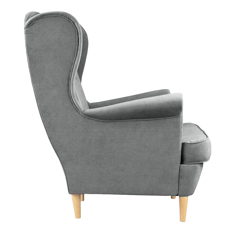Fotel Malmo z podnóżkiem jasnoszary w tkaninie Easy Clean - materiał drewno