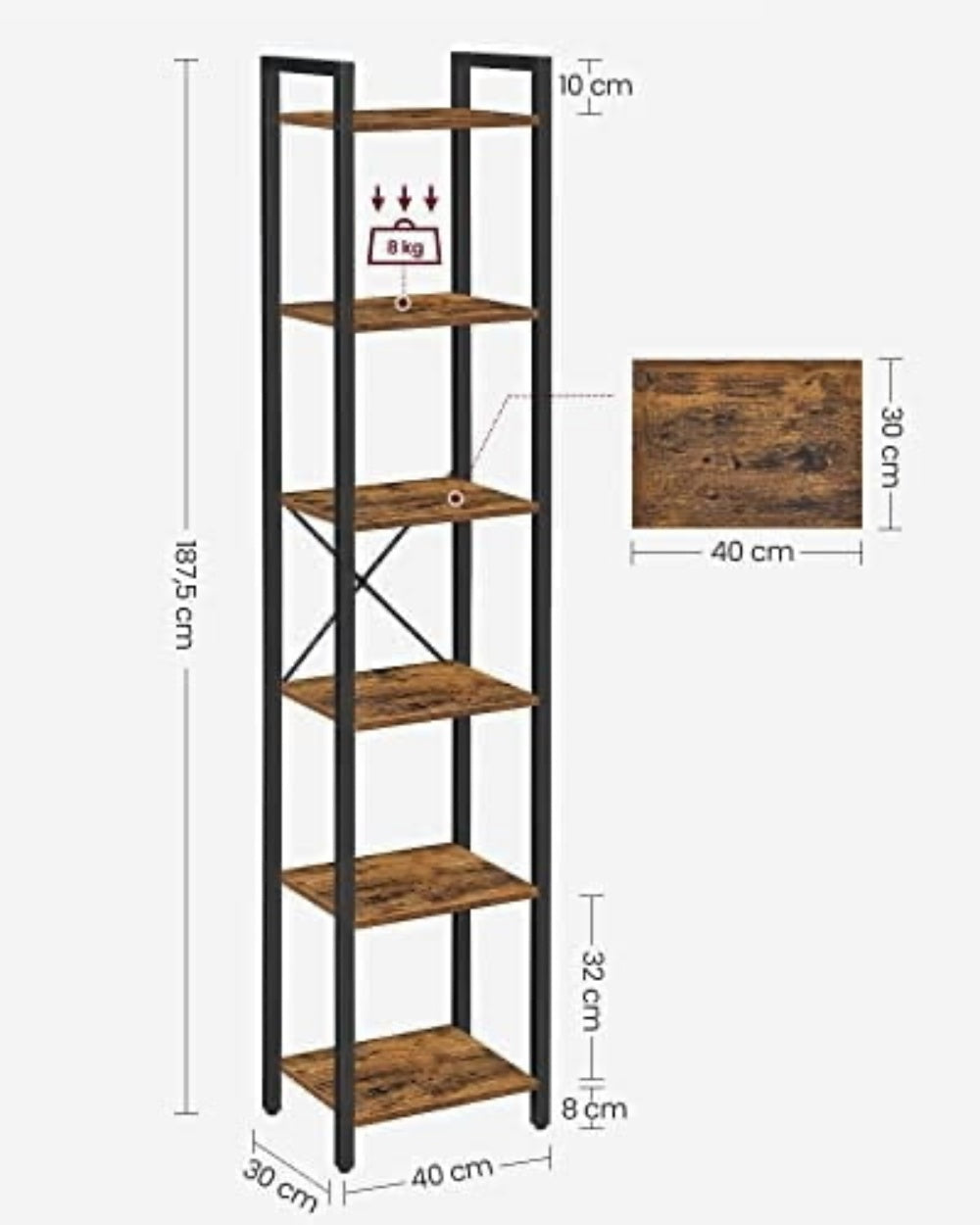 Regał na książki Nerammen brąz rustykalny - głębokość 30 cm