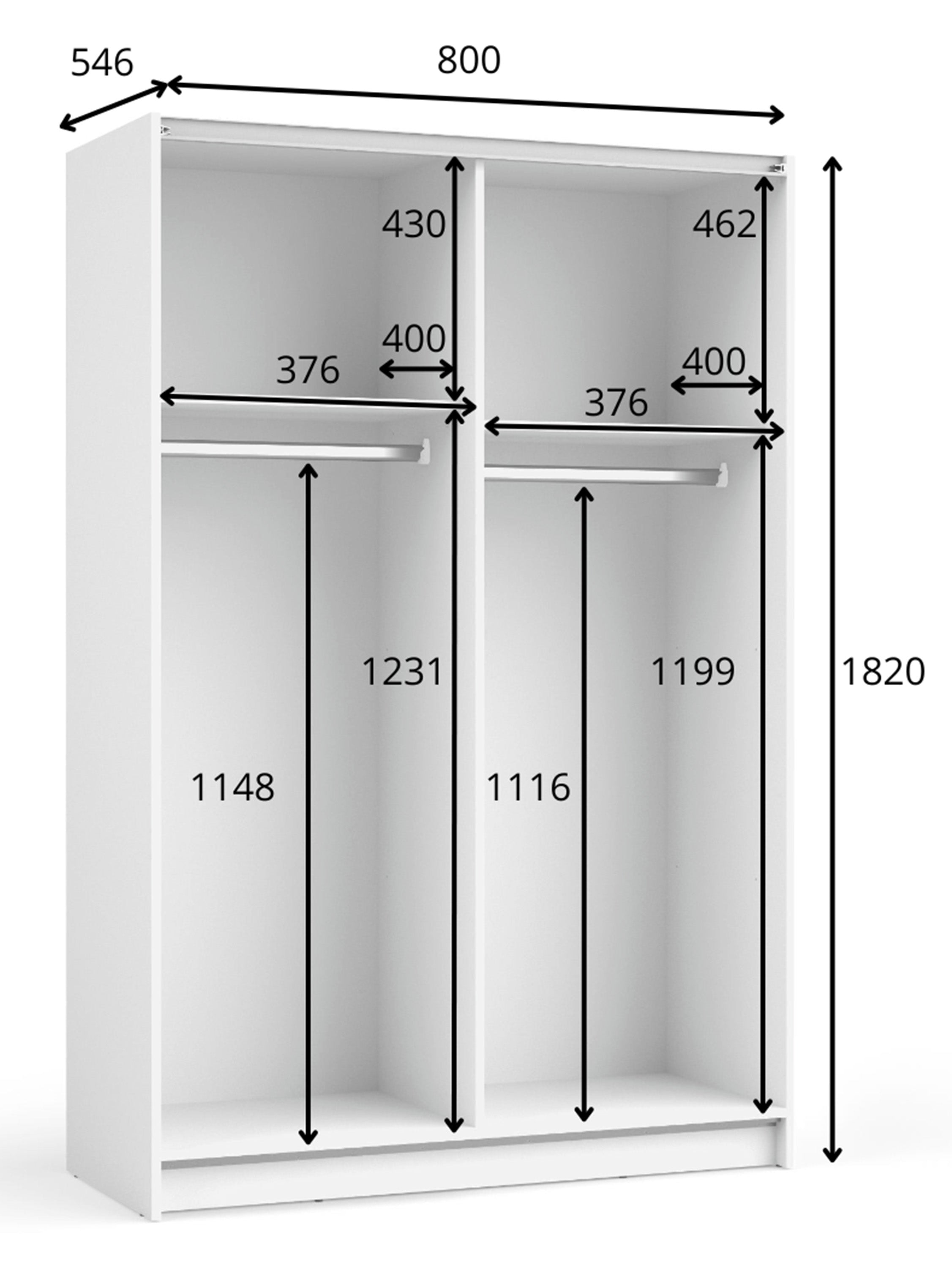 Rysunek wymiarowy - Szafa przesuwna Fiaso z lustrem 80 cm czarna: szerokość 80 cm, głębokość 54,5 cm, wysokość 182 cm