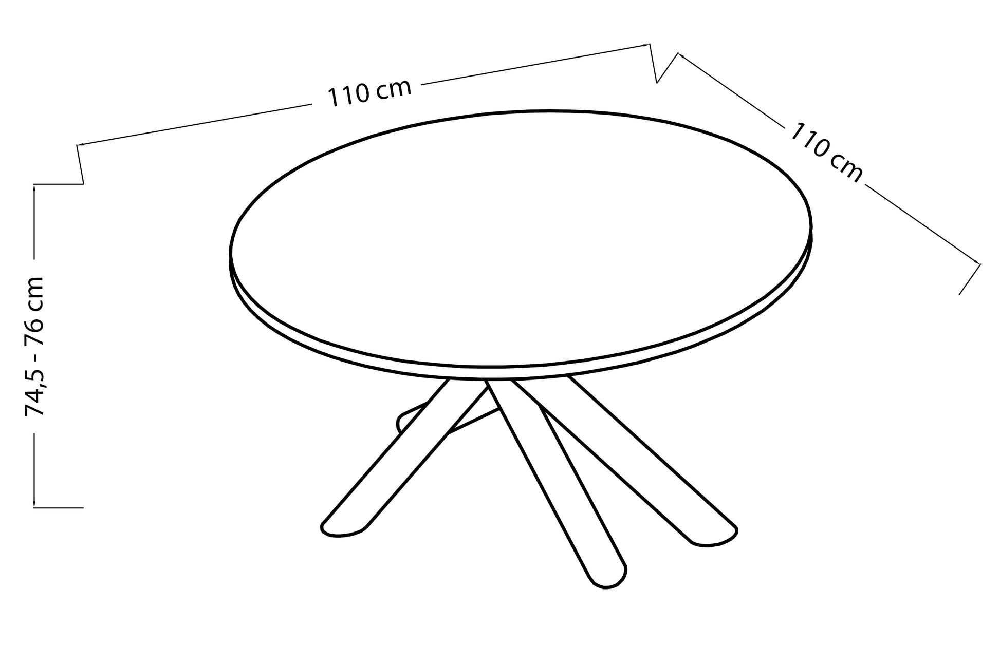 Rysunek wymiarowy - Stół okrągły Fjorn 110 cm orzech wisconsin: szerokość 110 cm, głębokość 110 cm, wysokość 76 cm