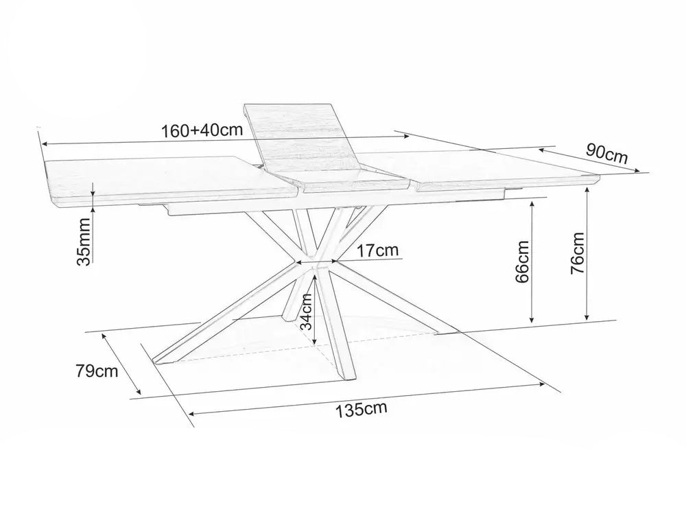 Stół rozkładany Logan 160(200)x90 dąb/ czarny mat - szerokość 160 cm