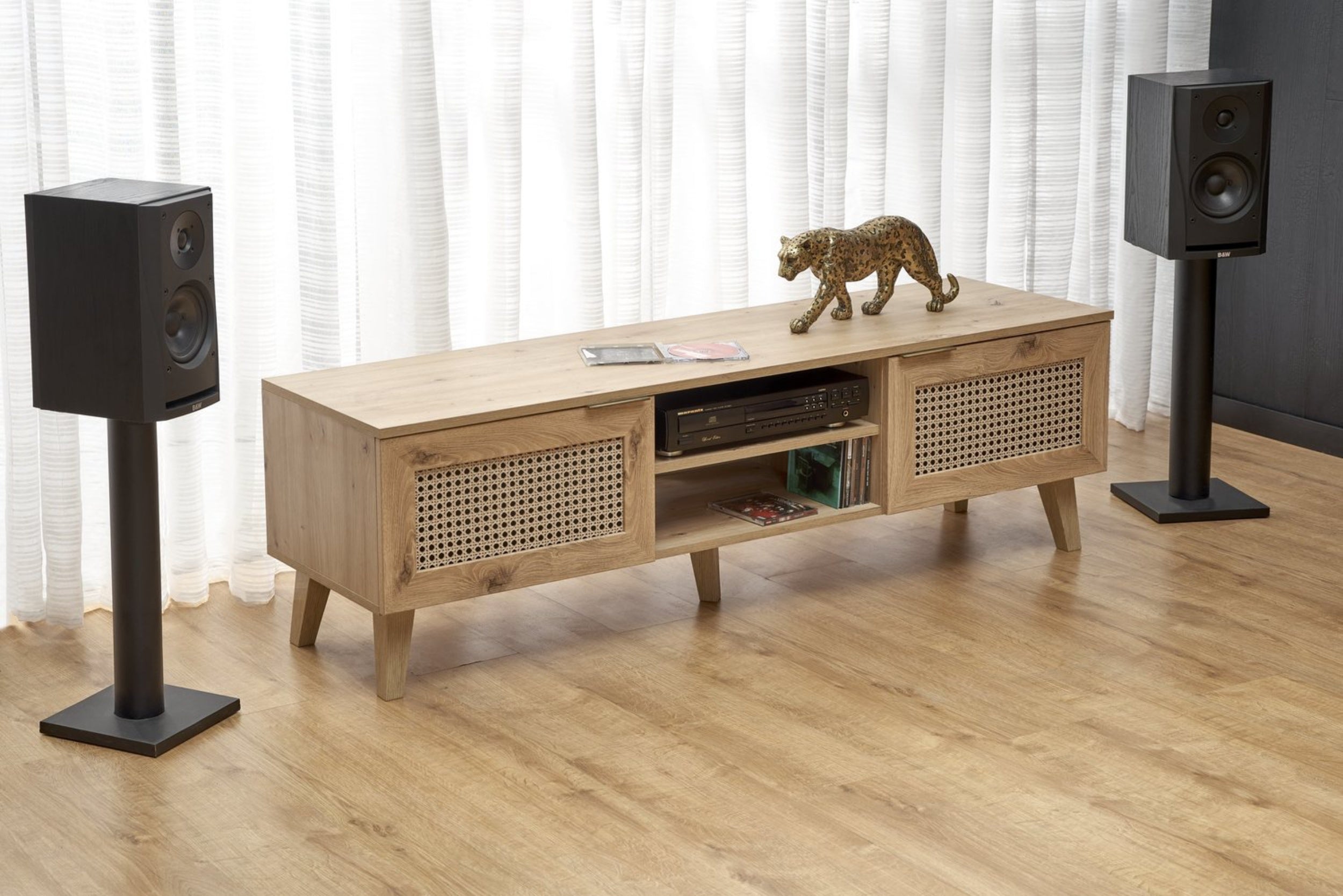 Szafka RTV Trivilla 150 cm dąb artisan/ plecionka wiedeńska - materiał płyta meblowa