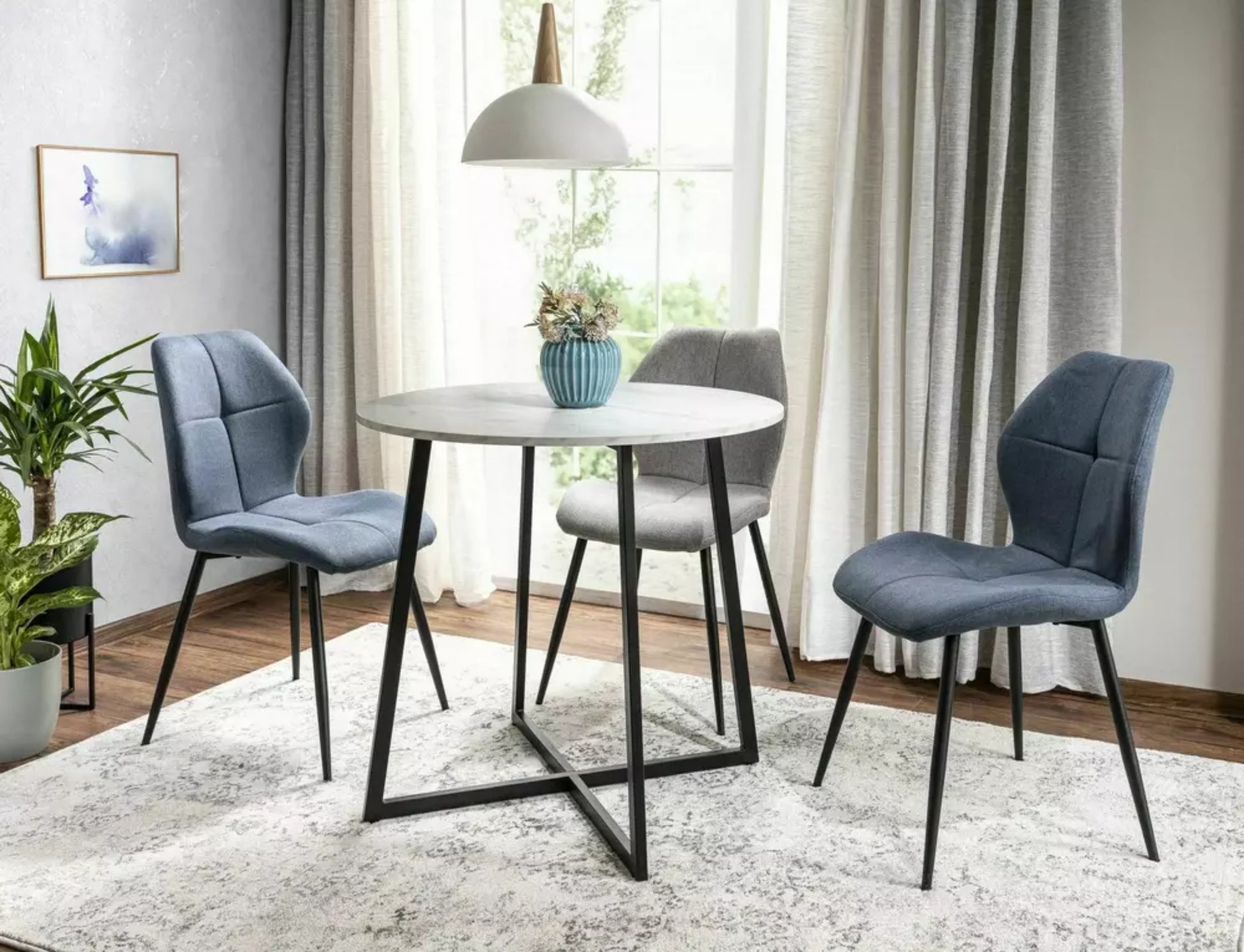 Stół do jadalni Luna okrągły blat 90 cm biały marmur - materiał metal