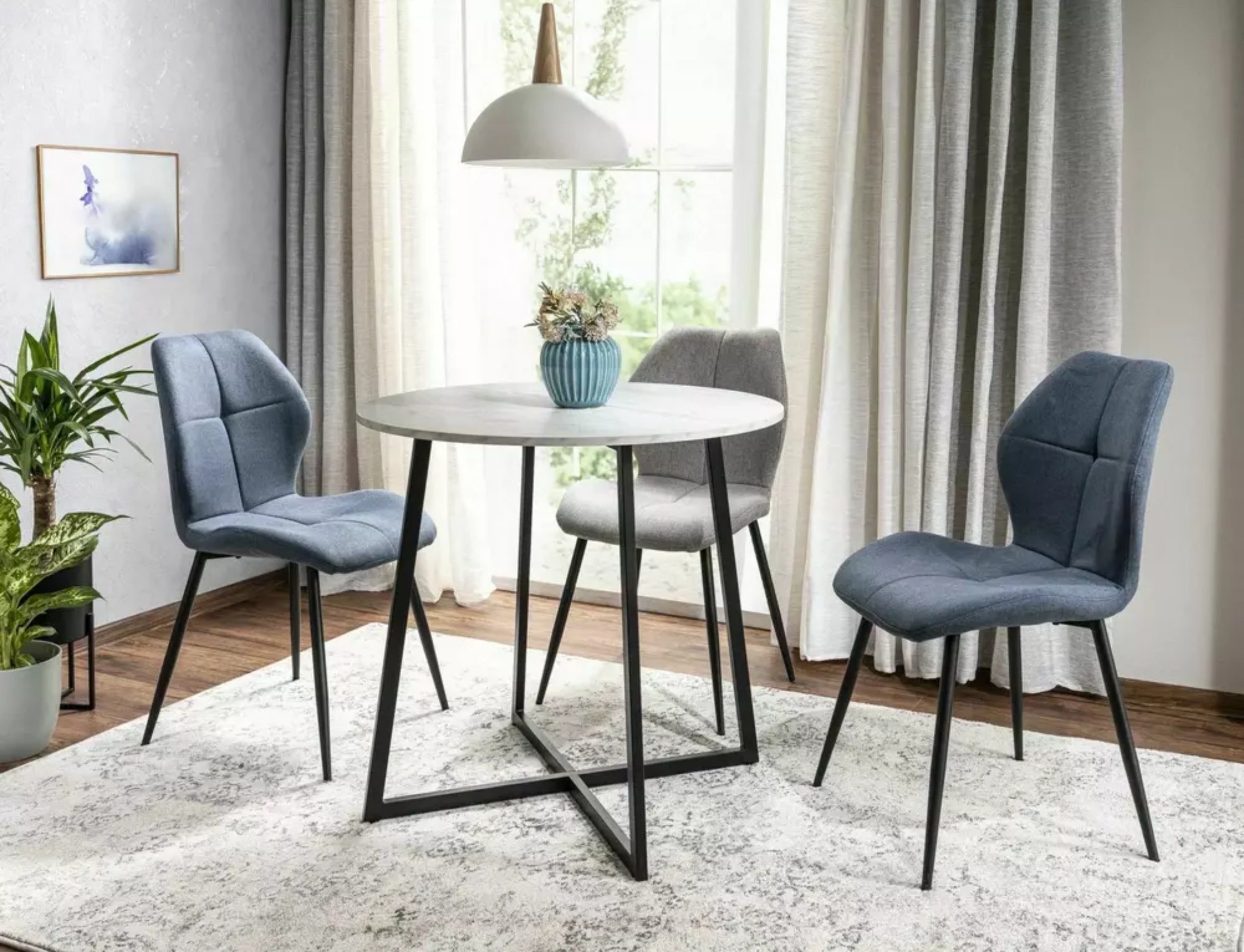 Stół do jadalni Luna okrągły blat 90 cm biały marmur - materiał metal