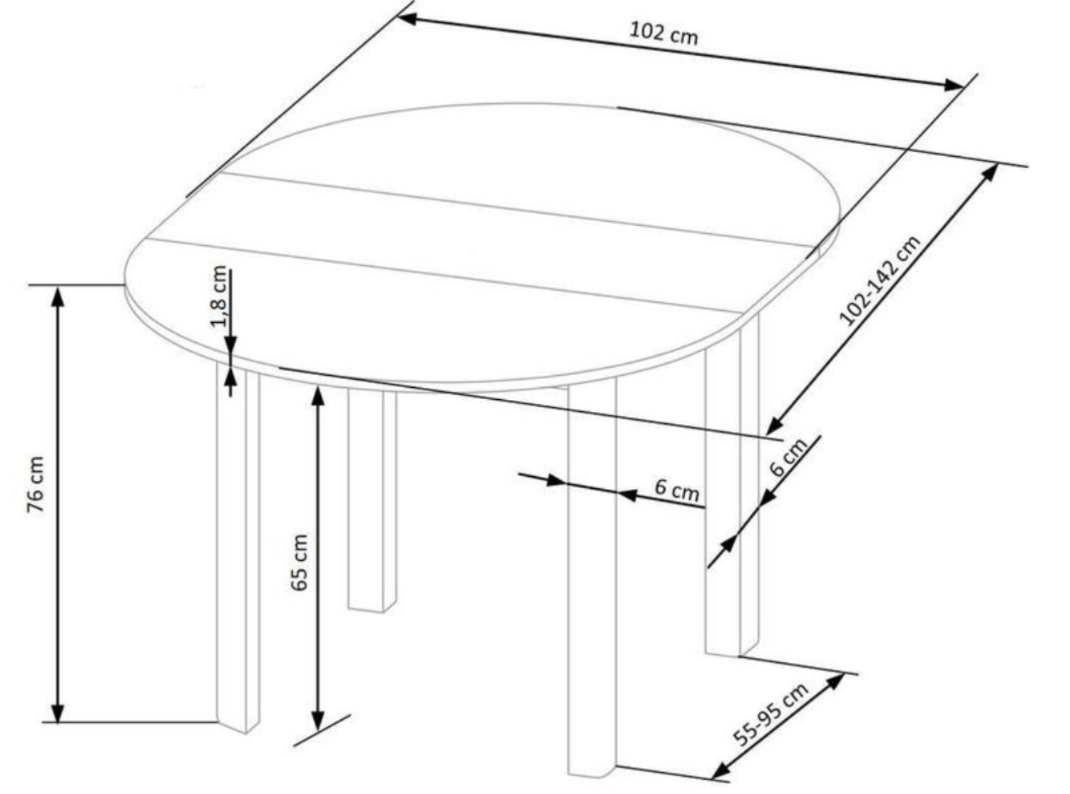 Stół rozkładany Nelloom 102-142x102 biały