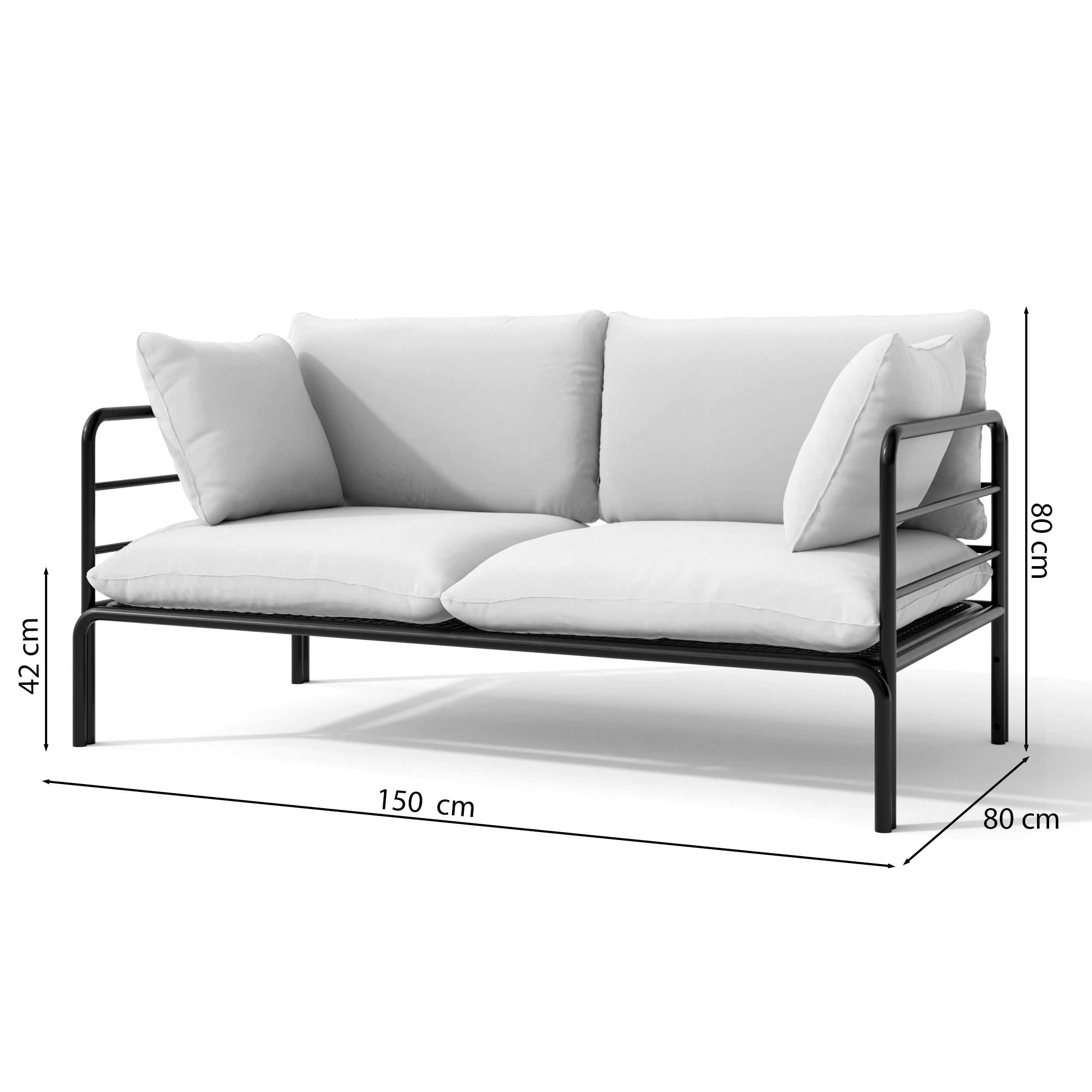 Sofa ogrodowa dwuosobowa Worcully w tkaninie hydrofobowej antracytowa/ czarny stelaż