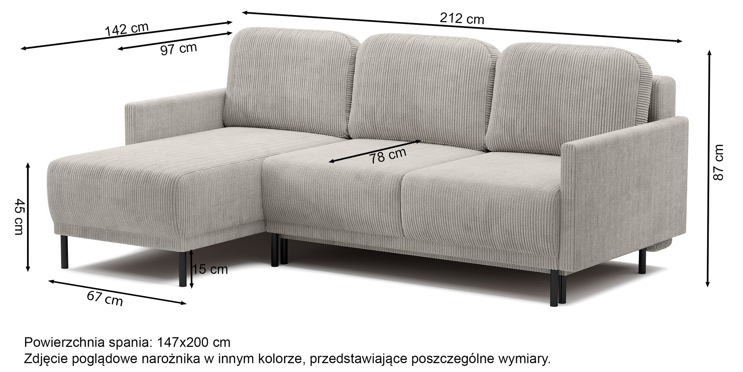 Narożnik rozkładany Hamiel L-kształtny z pojemnikiem uniwersalny beżowy sztruks