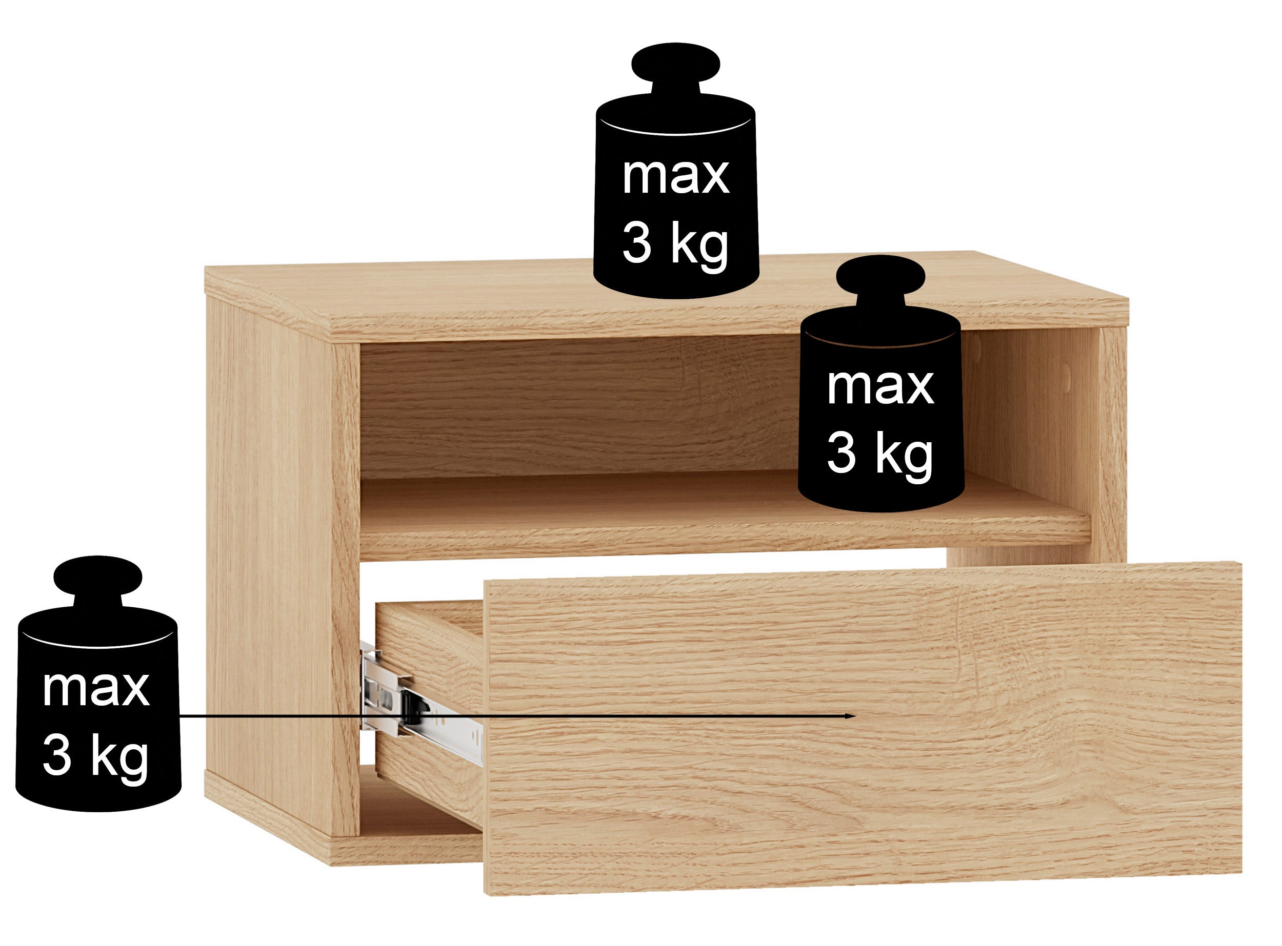 Szafka nocna Heggers wisząca z szufladą i wnęką 45 cm dąb mavelie