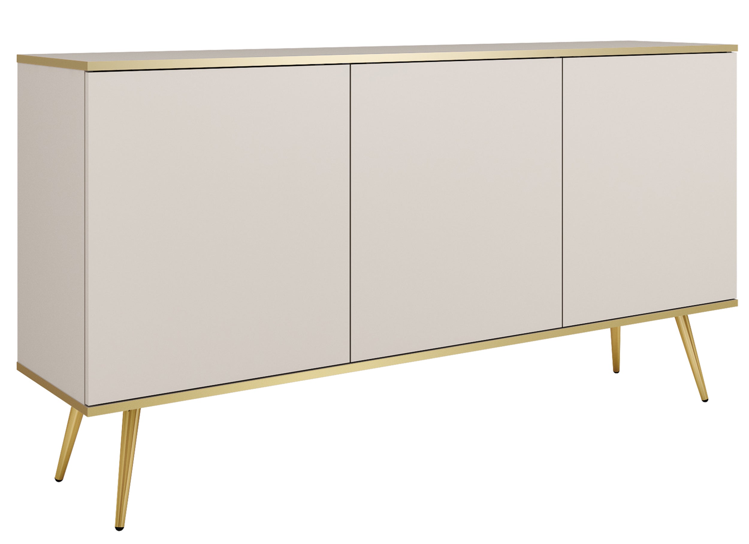 Komoda trzydrzwiowa Glinte 160 cm beżowa ze złotymi nogami