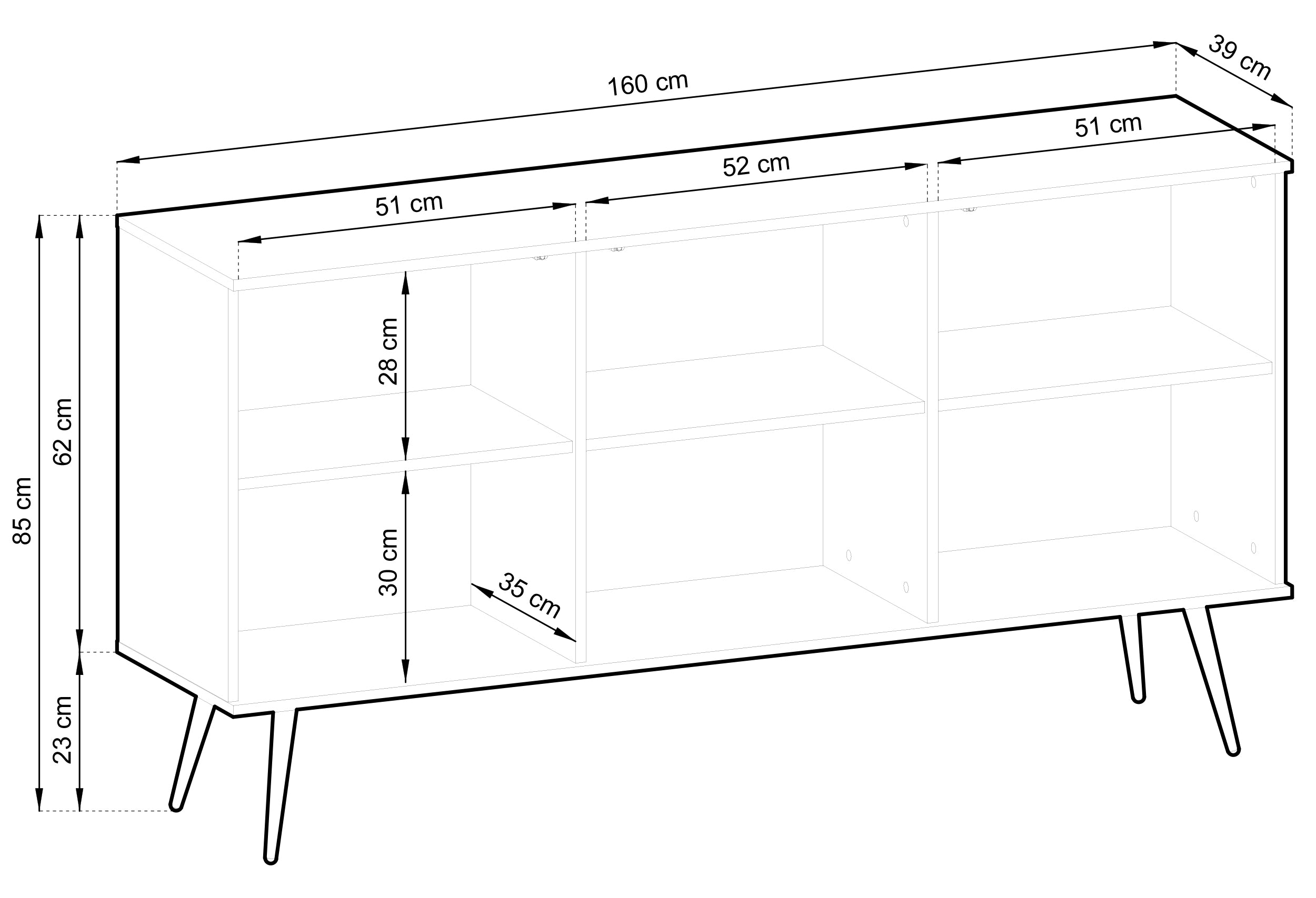 Komoda trzydrzwiowa Glinte 160 cm biała ze złotymi nogami