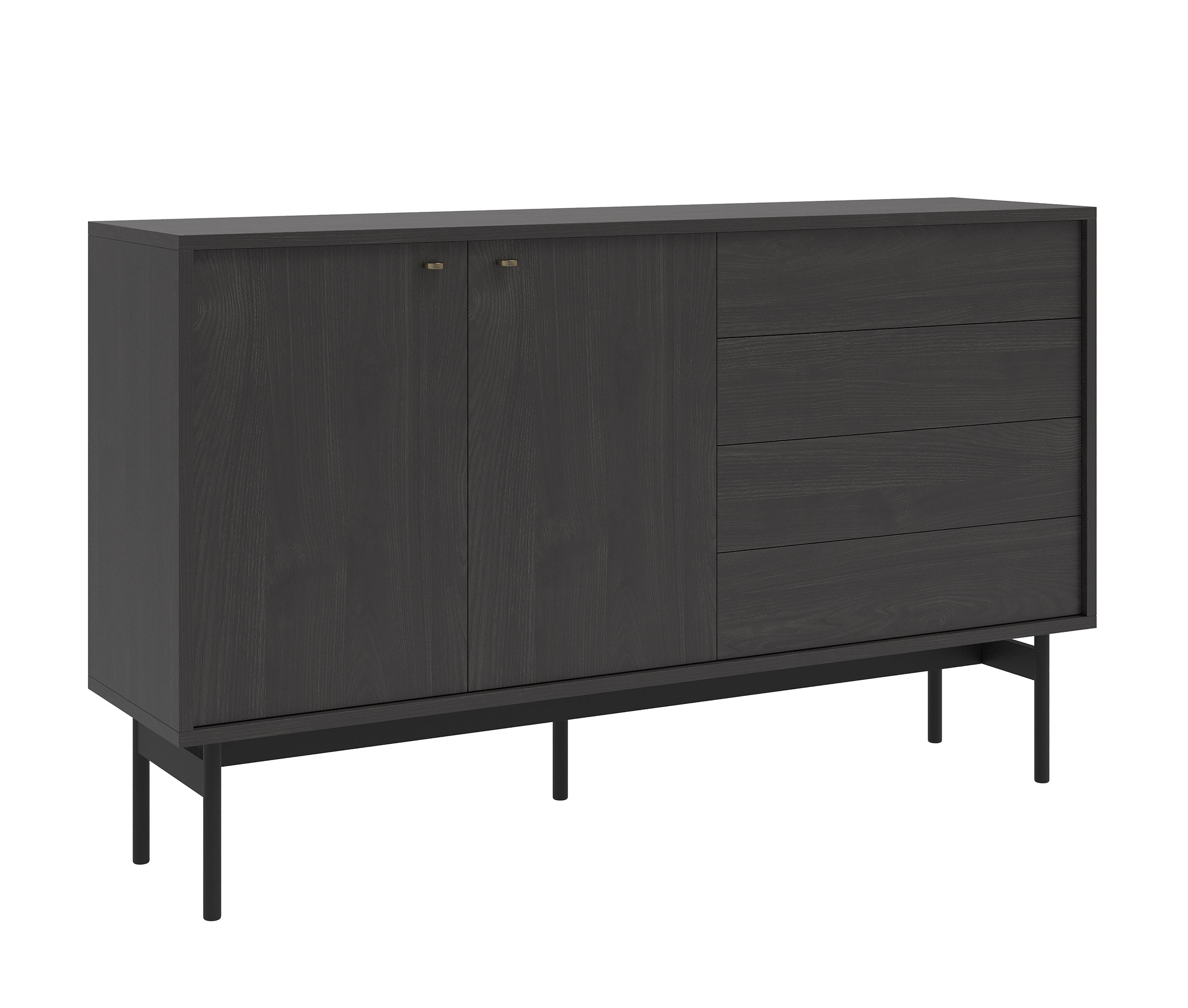 Komoda dwudrzwiowa Olar z czterema szufladami 154 cm Jesion Portland czarny