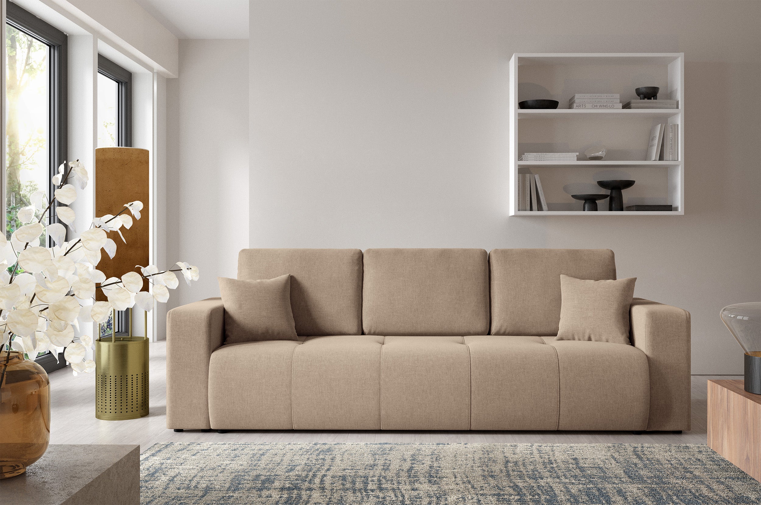 Kanapa trzyosobowa Wind z pojemnikiem beżowa szenil