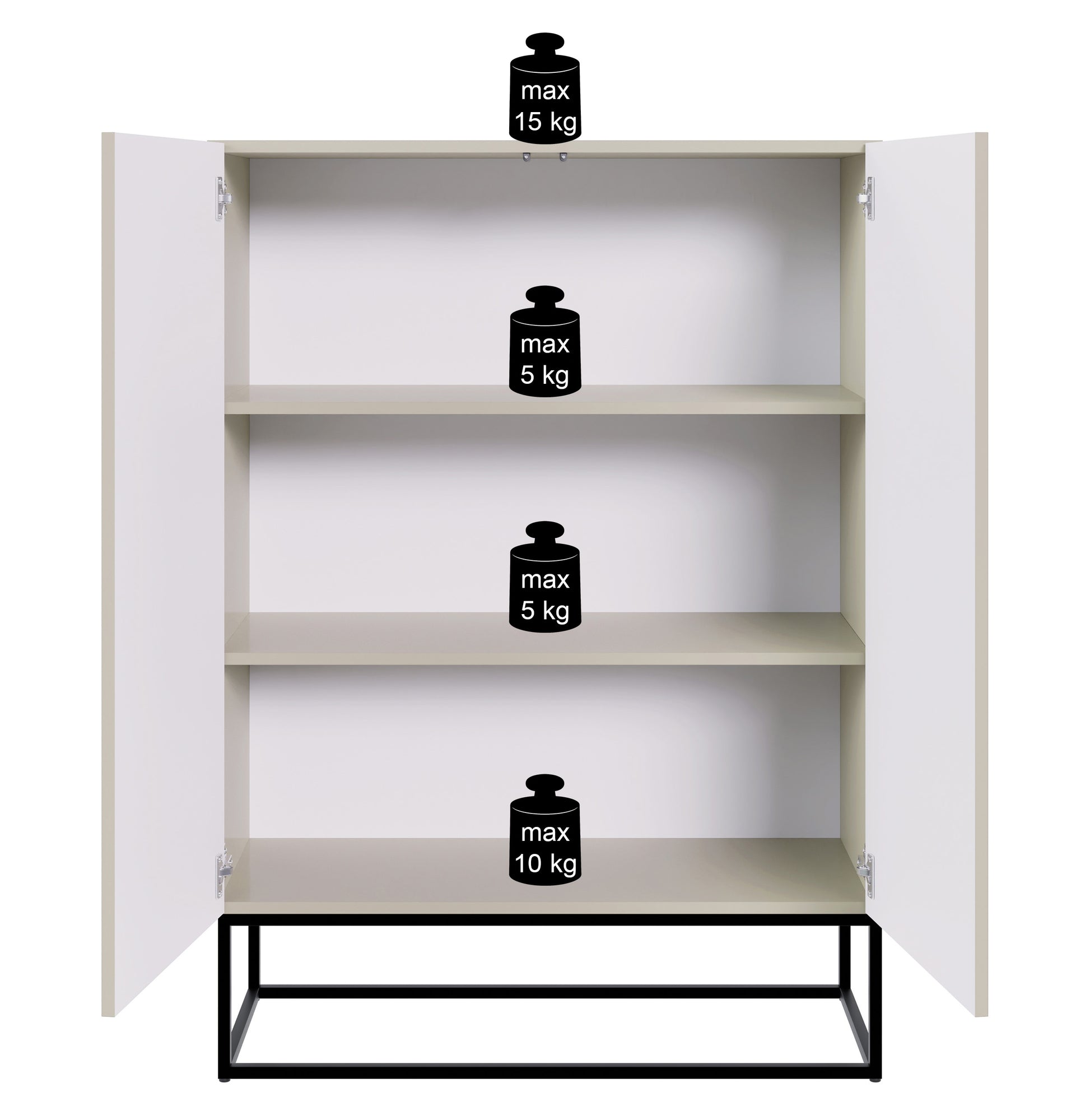 Komoda dwudrzwiowa Veldio z frezowanym frontem 90 cm Szary beż z czarnymi - materiał metal