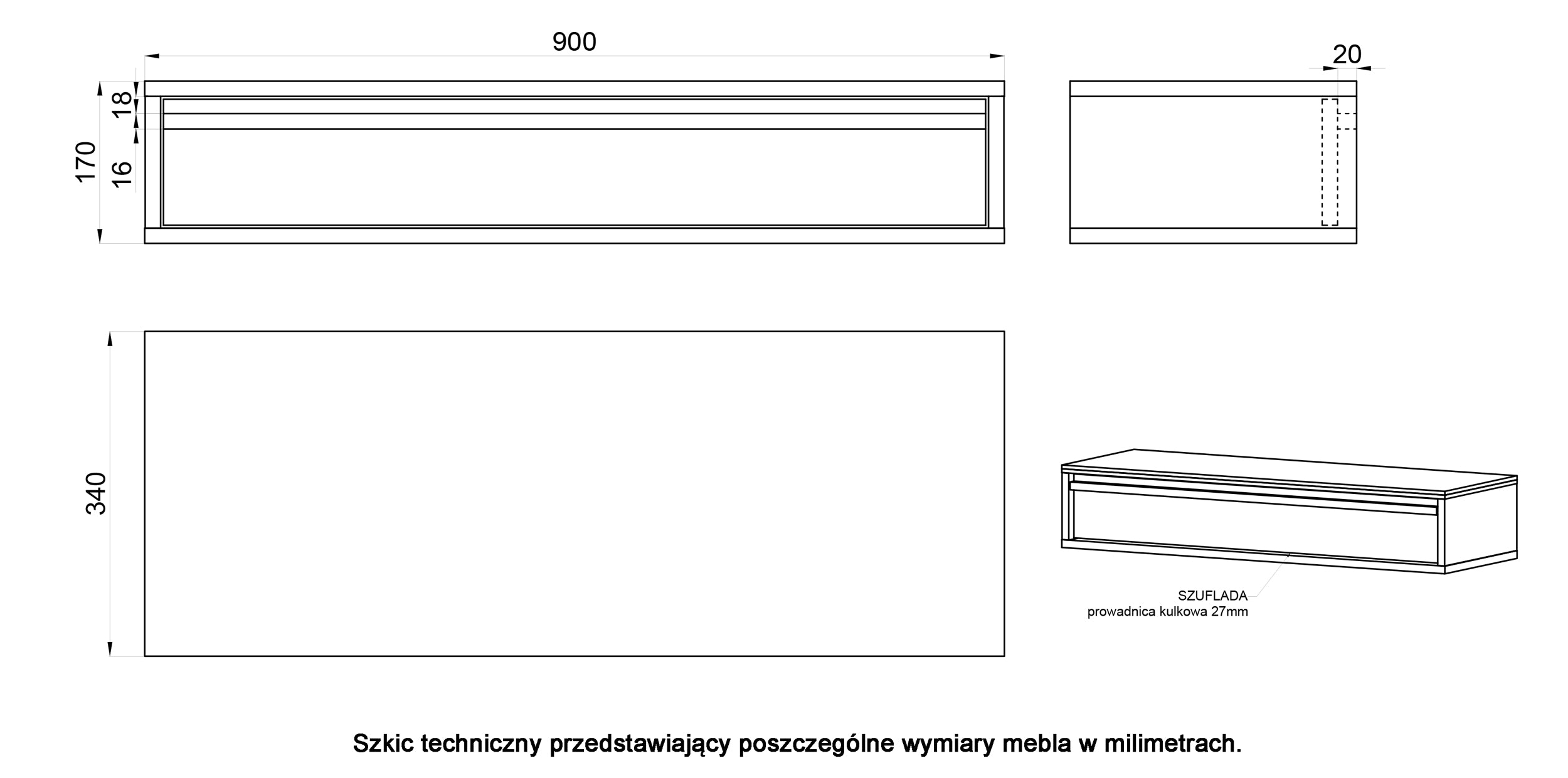 Konsola Evo z szufladą i stelażem 90 cm Czarna