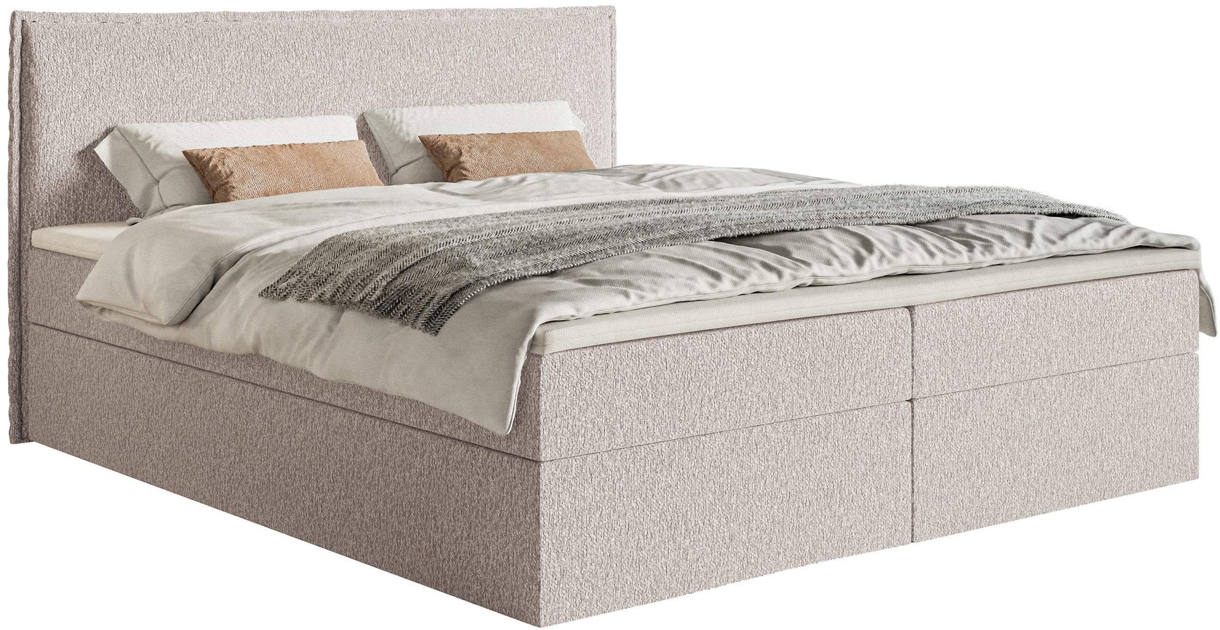 Łóżko kontynentalne 160x200 cm Softie z pojemnikami i topperem beżowe szenil