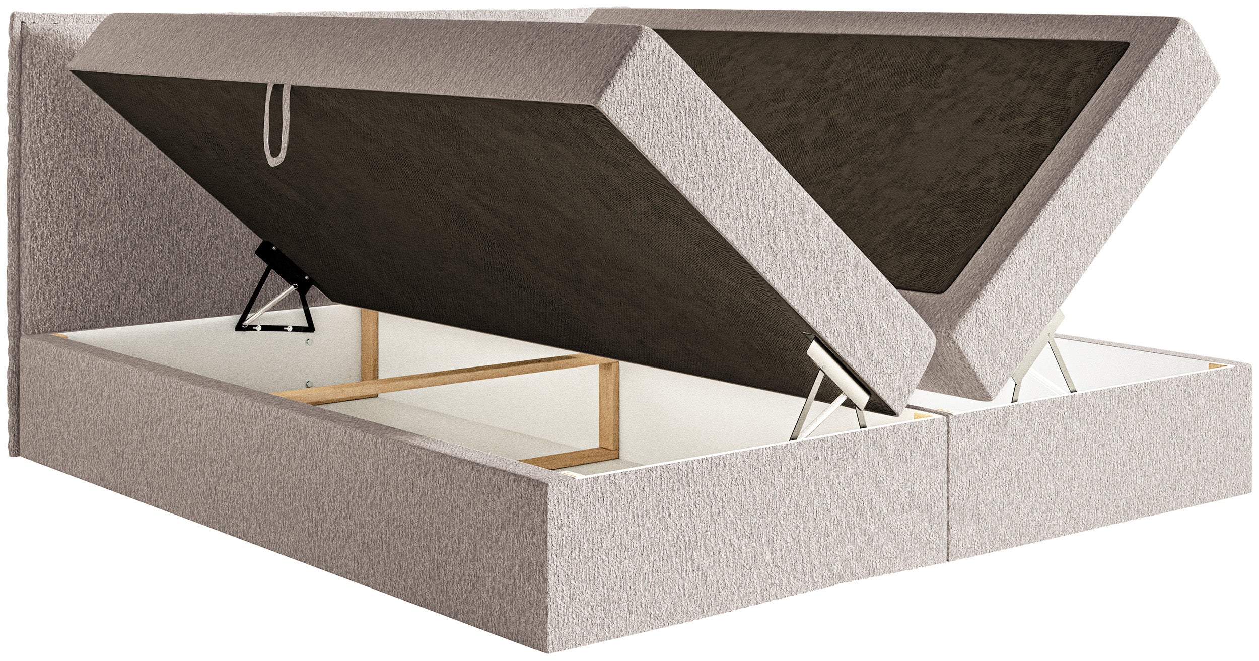 Łóżko kontynentalne 160x200 cm Softie z pojemnikami i topperem beżowe szenil