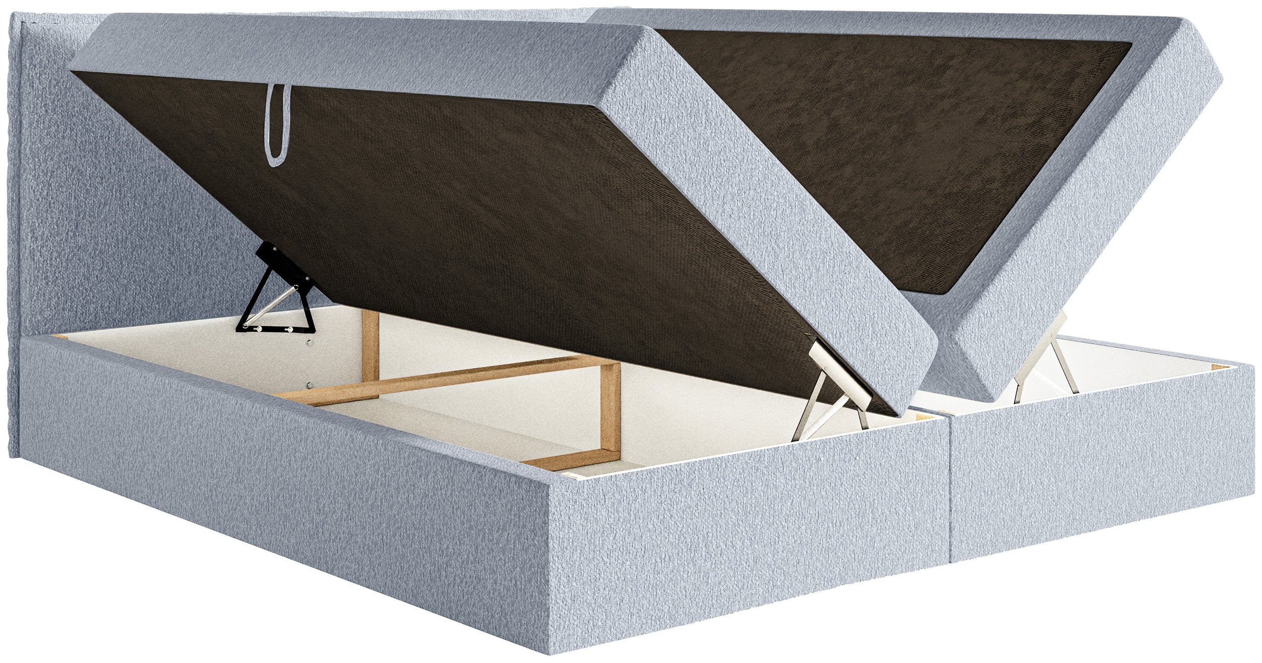 Łóżko kontynentalne 160x200 cm Softie z pojemnikami i topperem błękitne szenil
