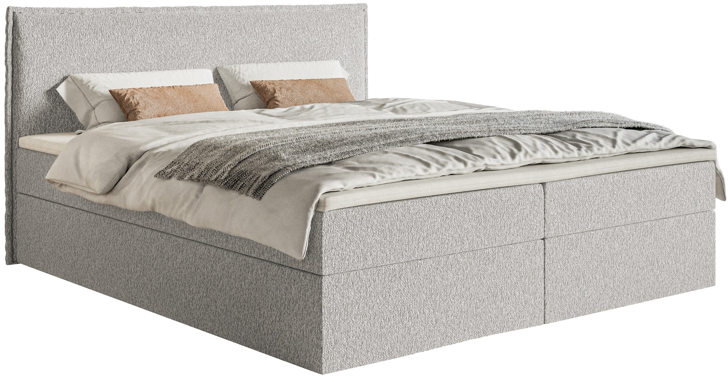 Łóżko kontynentalne 160x200 cm Softie z pojemnikami i topperem jasnoszare szenil