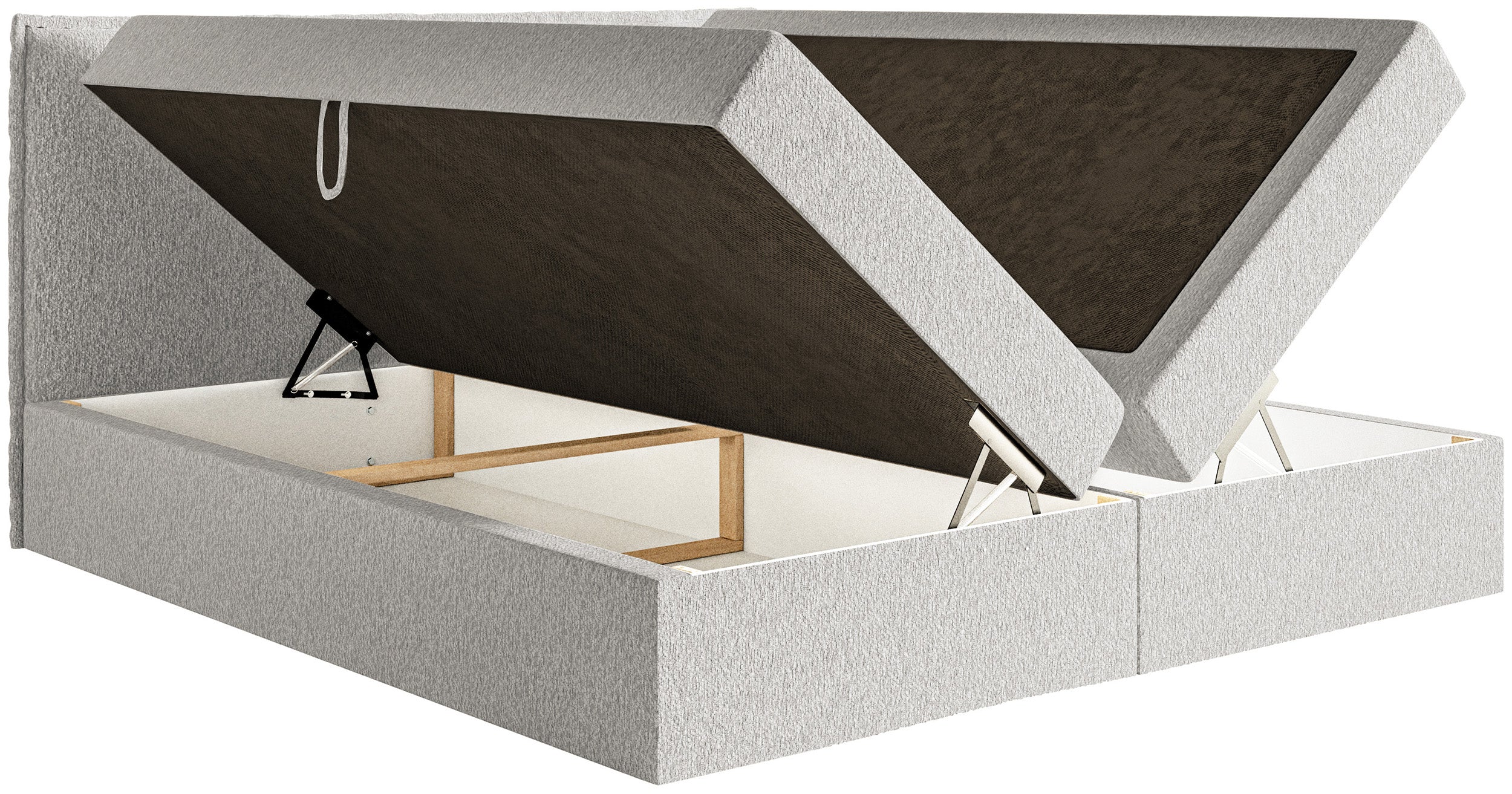 Łóżko kontynentalne 160x200 cm Softie z pojemnikami i topperem jasnoszare szenil