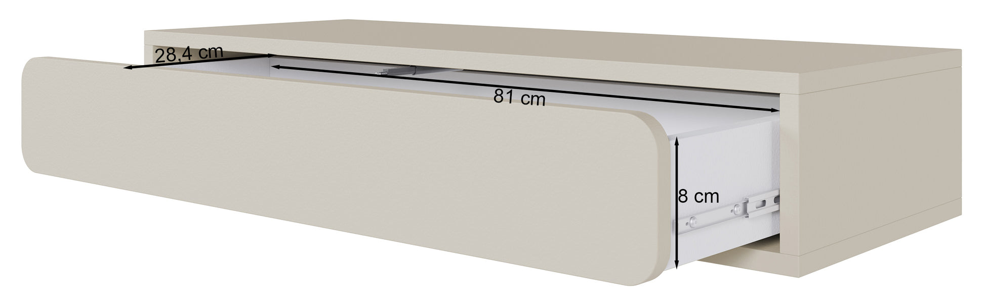 Rysunek wymiarowy 2 - Konsola wisząca Wuwu z jedną szufladą 90 cm szarobeżowa: szerokość 90 cm, głębokość 35 cm, wysokość 17 cm