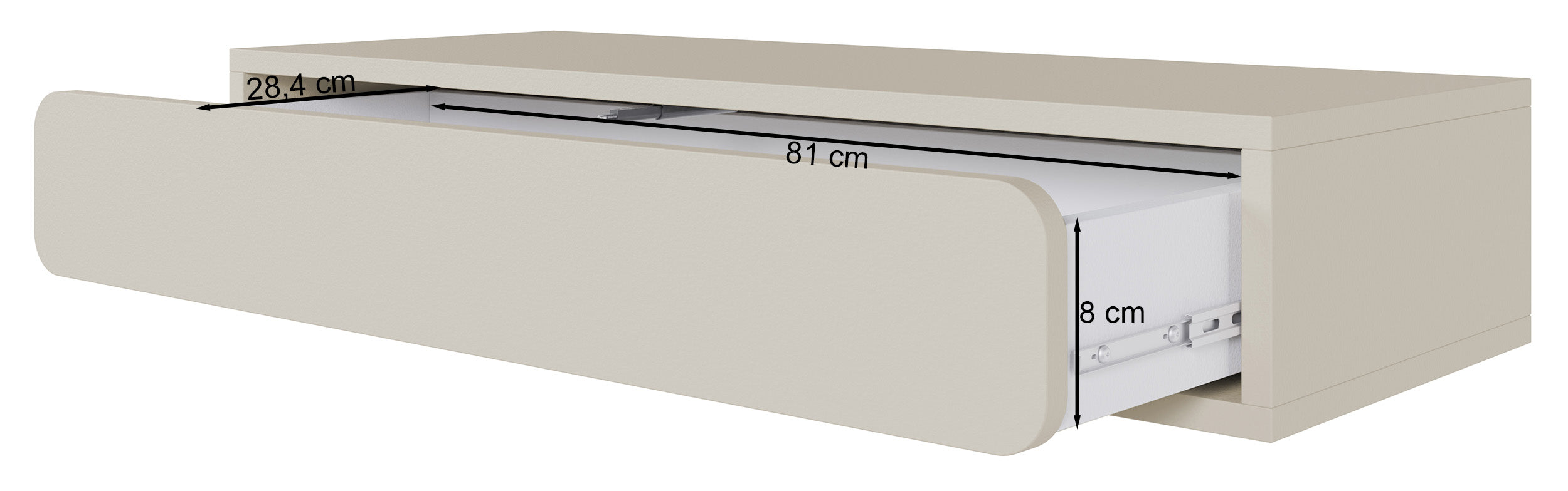 Rysunek wymiarowy 2 - Konsola wisząca Wuwu z jedną szufladą 90 cm szarobeżowa: szerokość 90 cm, głębokość 35 cm, wysokość 17 cm