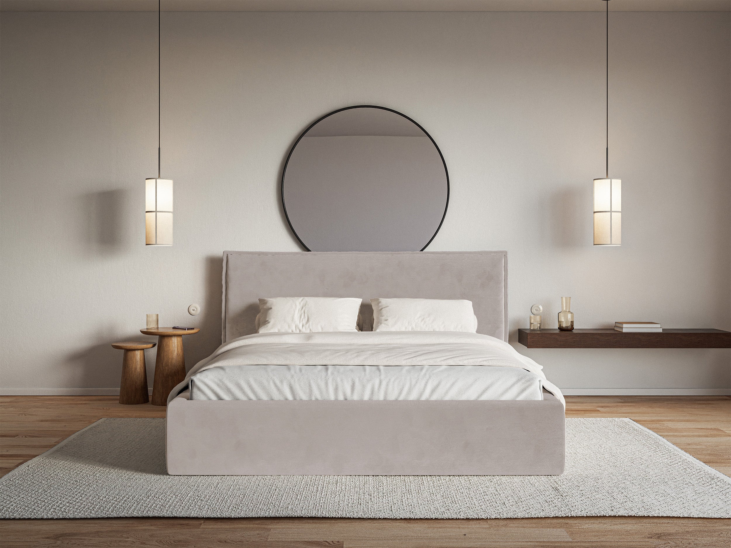 Łóżko tapicerowane 140x200 cm Softie z pojemnikiem szarobrązowe welur hydrofobowy stelaż metalowy