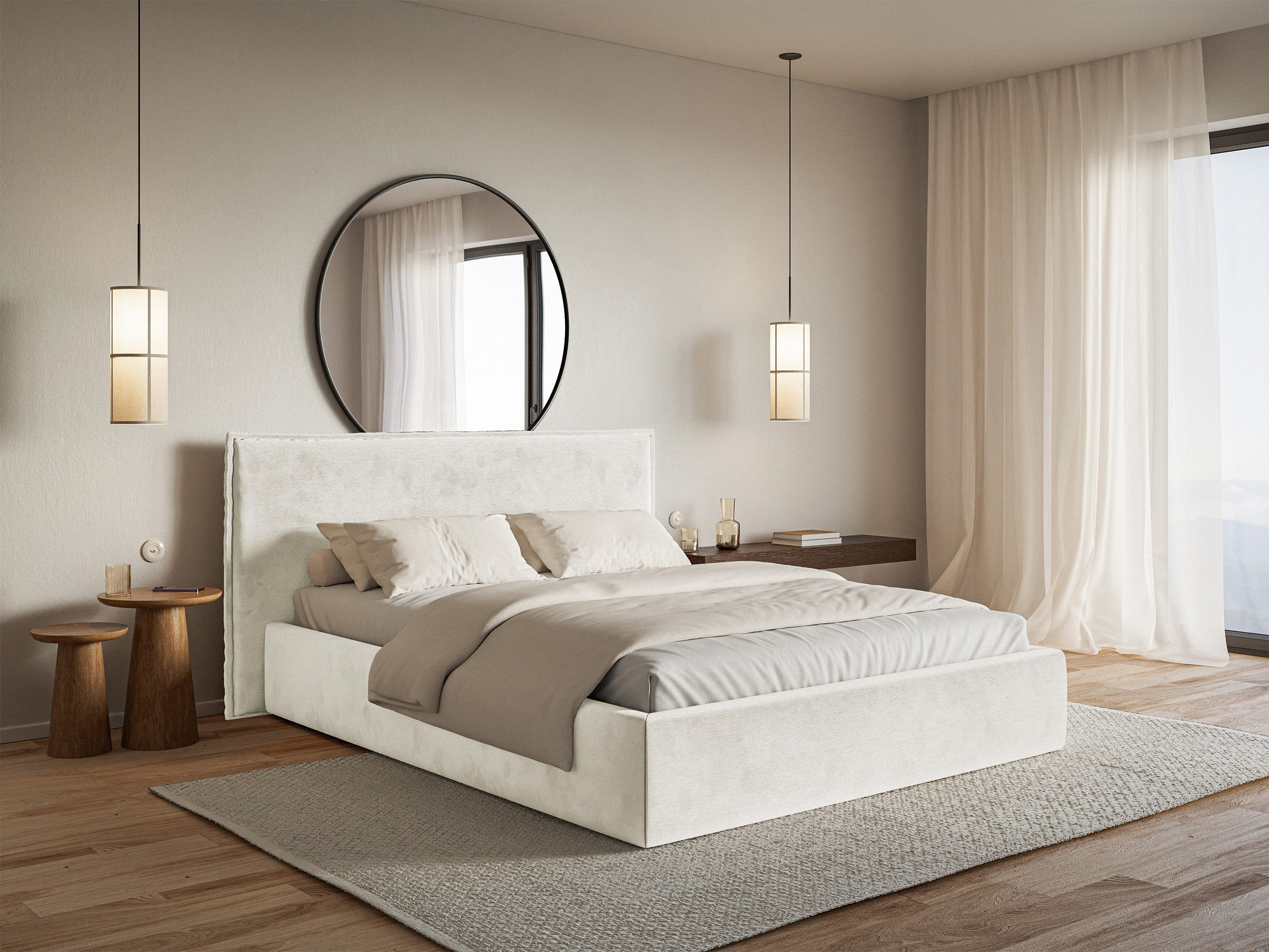 Łóżko Softie 140x200 cm szarobeżowe welur hydrofobowy - bez materaca