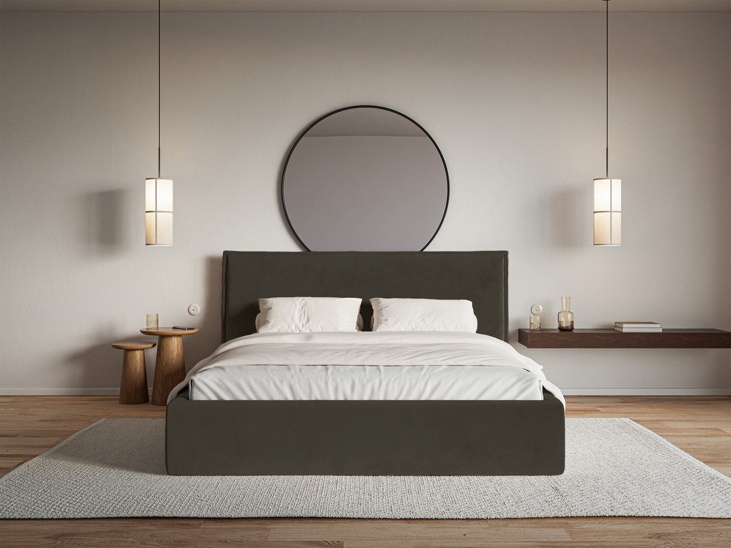 Łóżko tapicerowane 160x200 cm Softie z pojemnikiem ciemnozielone welur hydrofobowy stelaż metalowy
