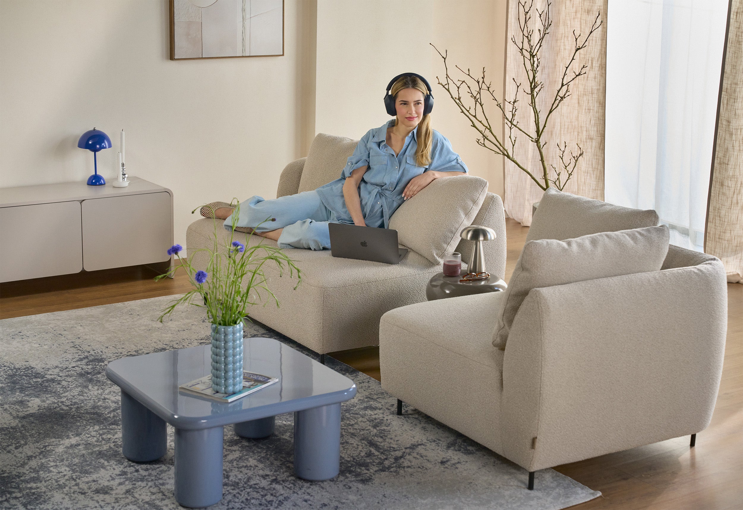 Sofa modułowa Lanomi beżowa - tapicerowany tył