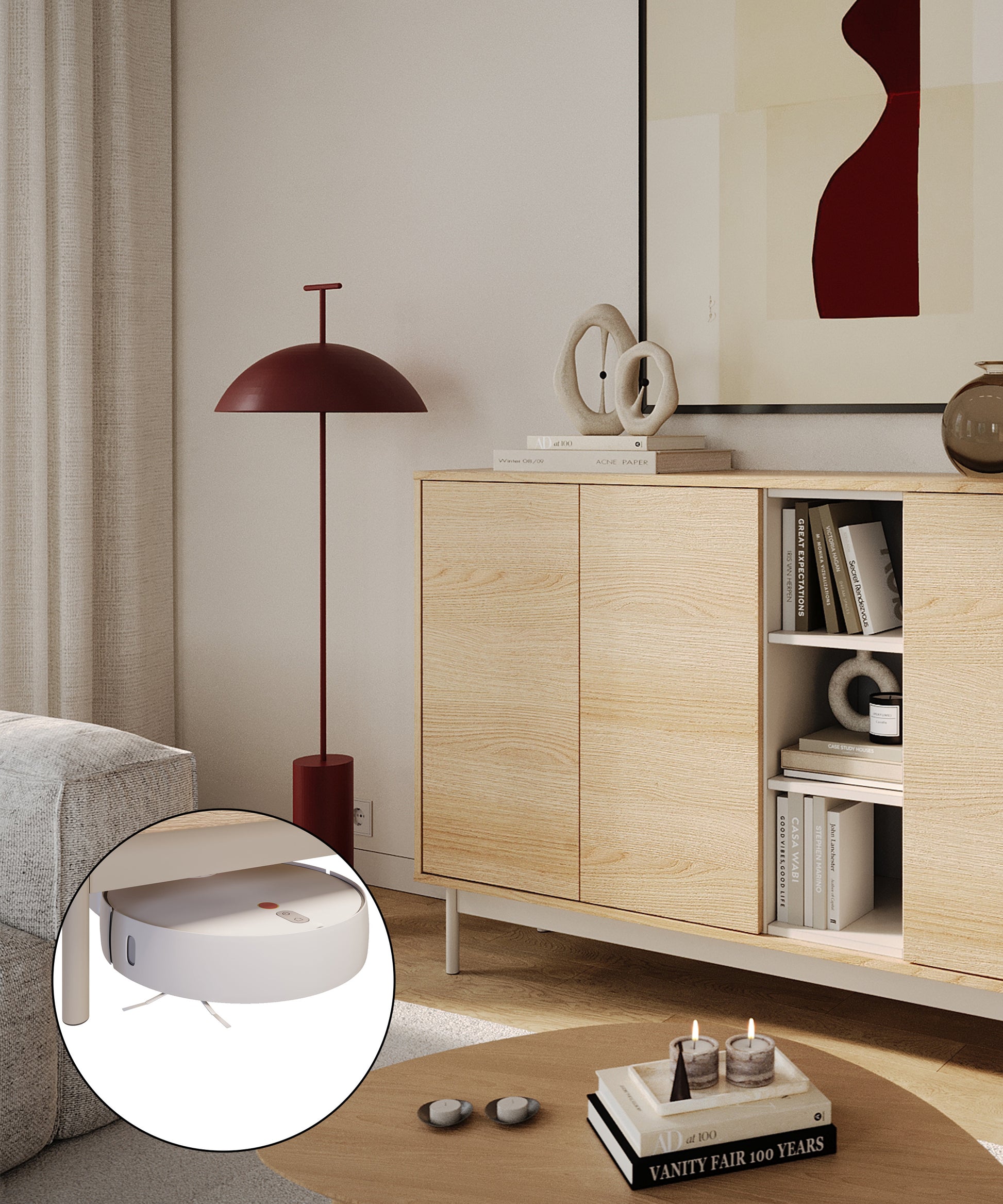 Komoda trzydrzwiowa Layen z trzema wnękami 138 cm dąb lindberg/kaszmir - szerokość 138 cm