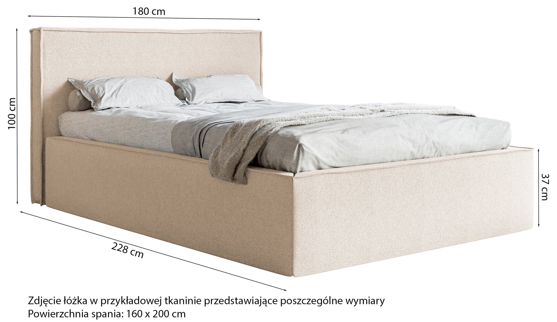 Łóżko tapicerowane 160x200 cm Lucera z pojemnikiem szarobeżowe welur hydrofobowy - materiał tkanina