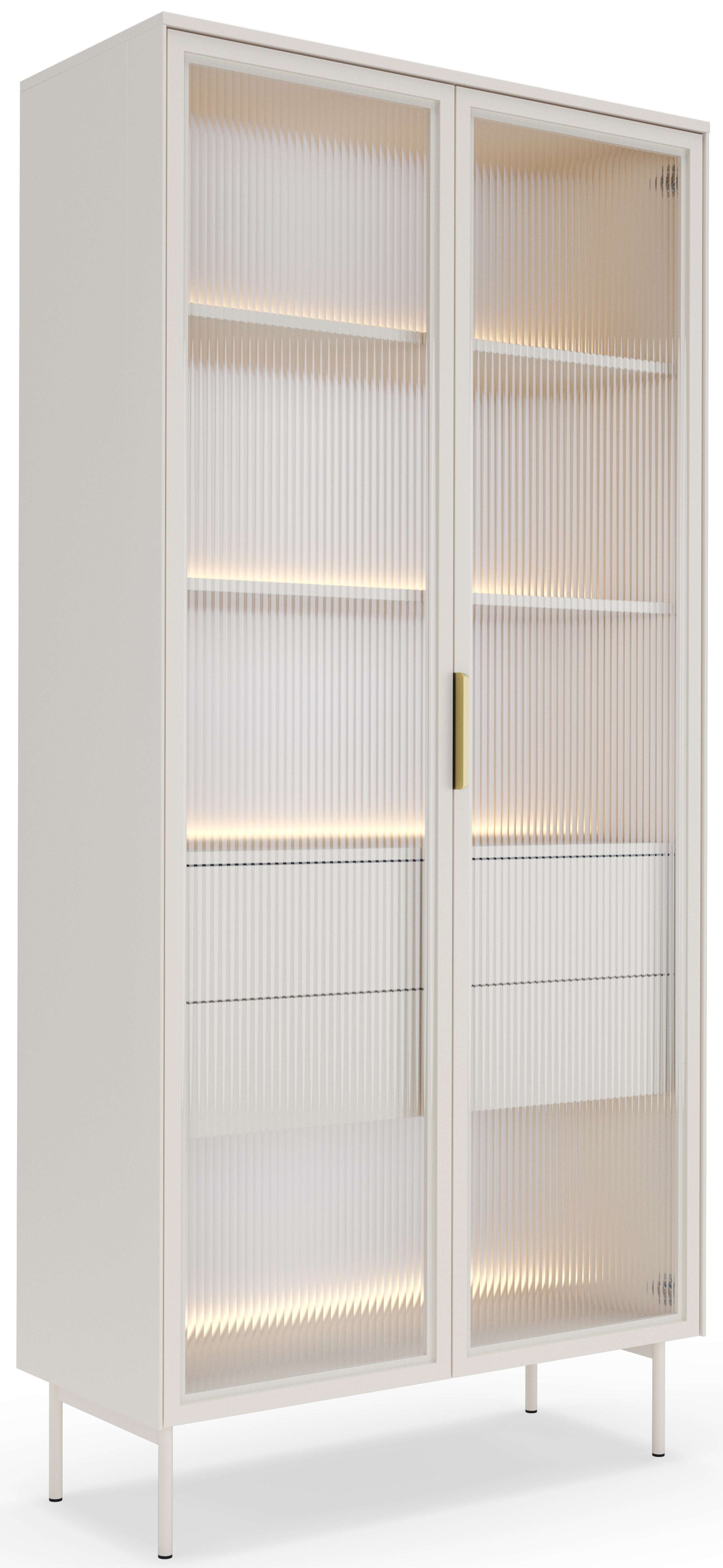 Witryna dwudrzwiowa przeszklona Lumi z dwiema szufladami i oświetleniem LED 91 cm kaszmir